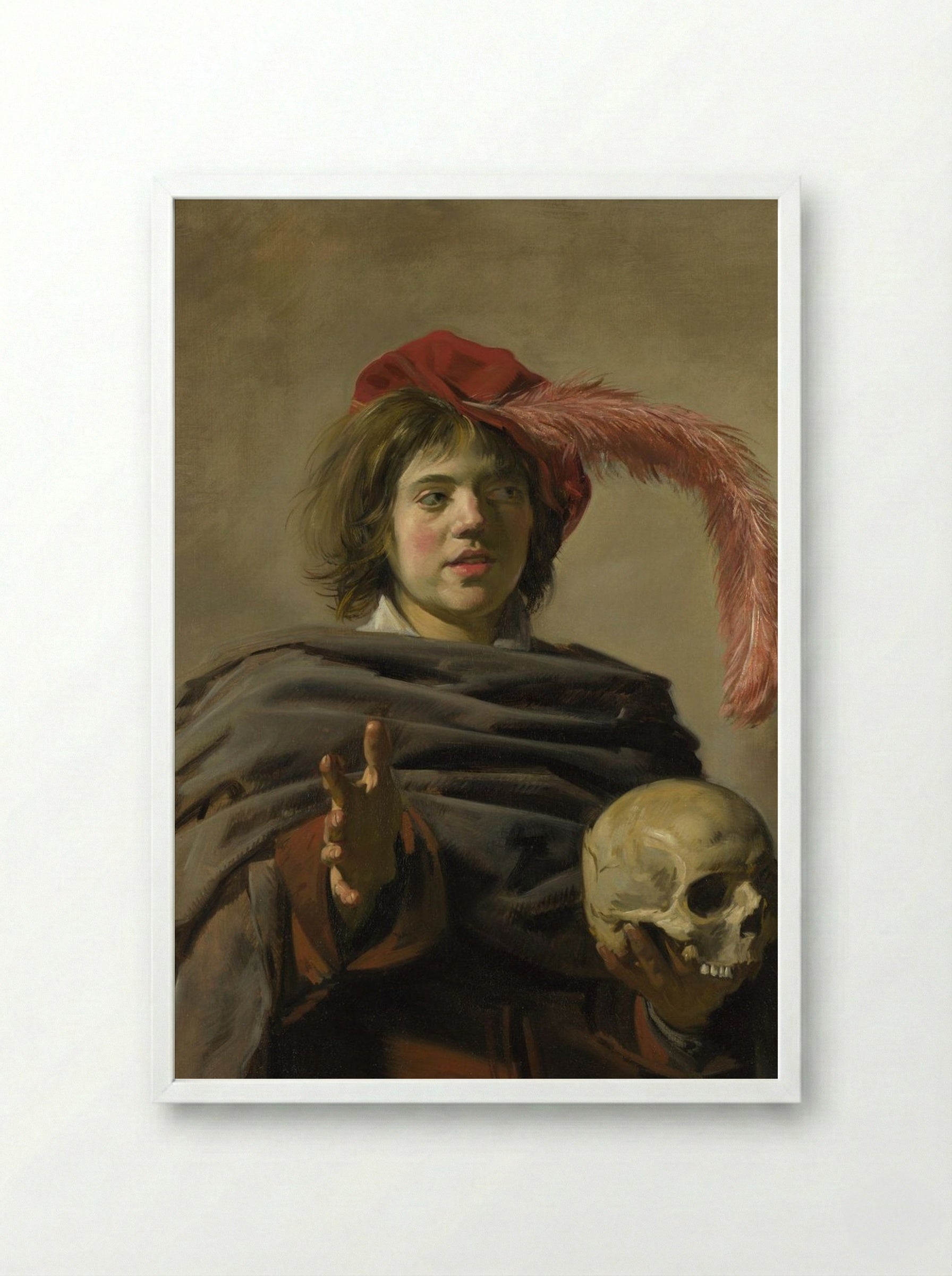 Young Man with a Skull (Vanitas) - Frans Hals - Framed Print White