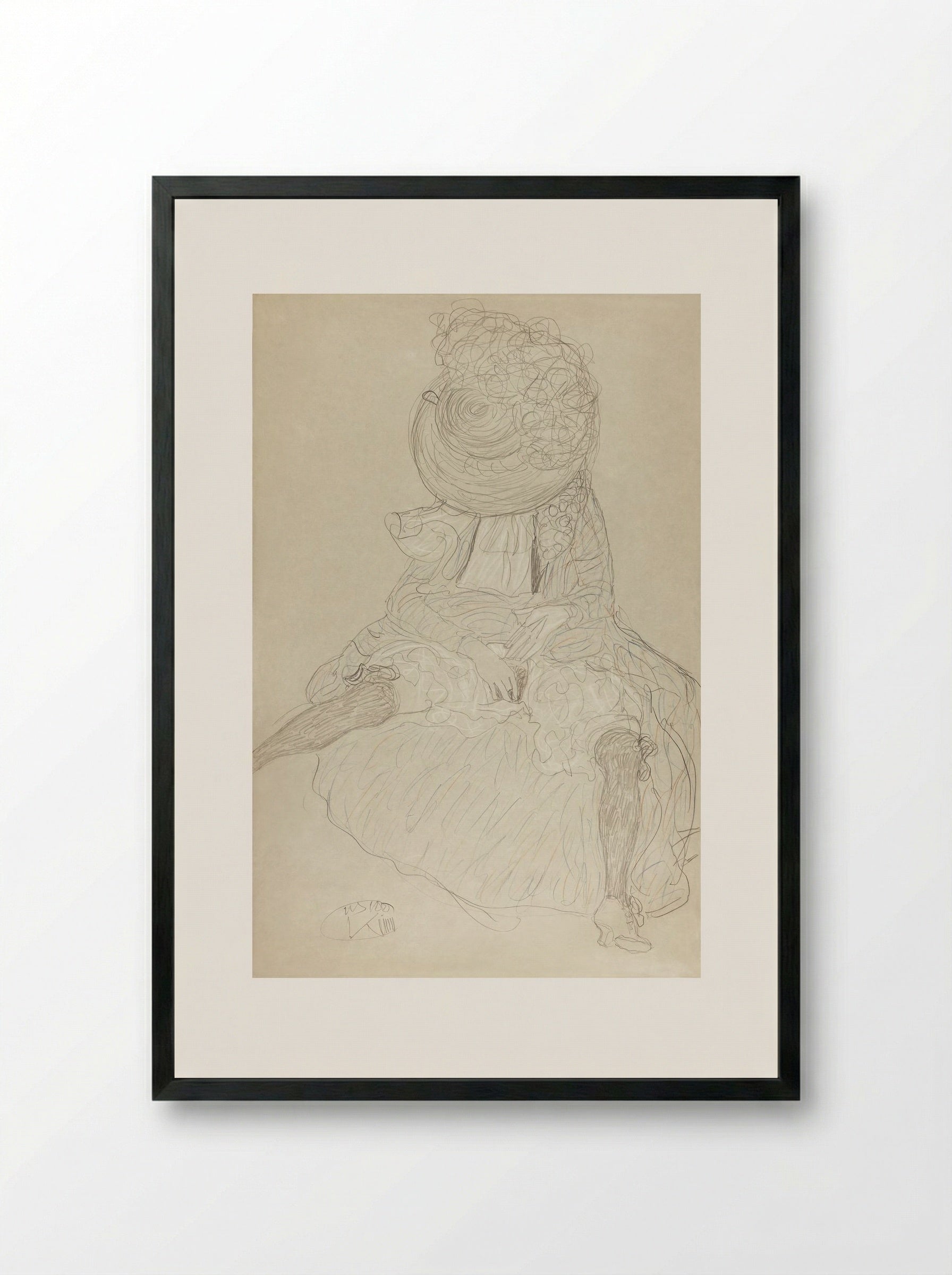 Seated Woman from the Front with Hat, Face Hooded - Gustav Klimt - Framed Print Black
