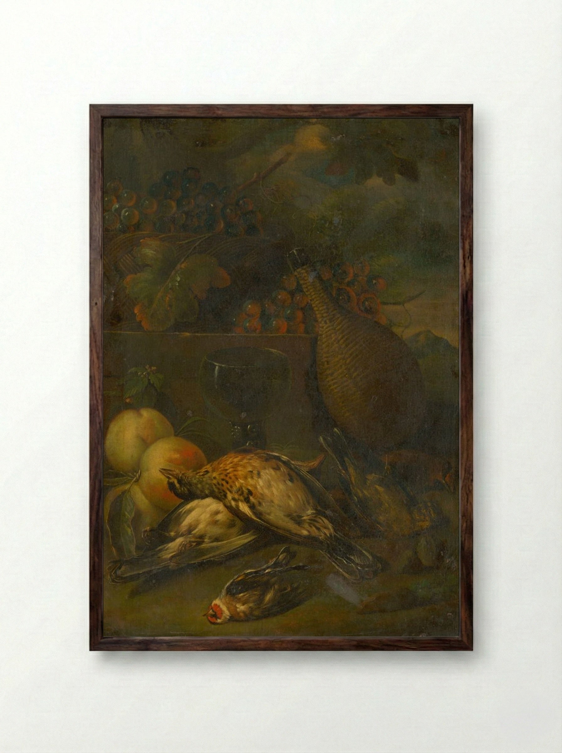 Still Life with Fieldfares - Fine Art Print - Framed Print Dark Wood
