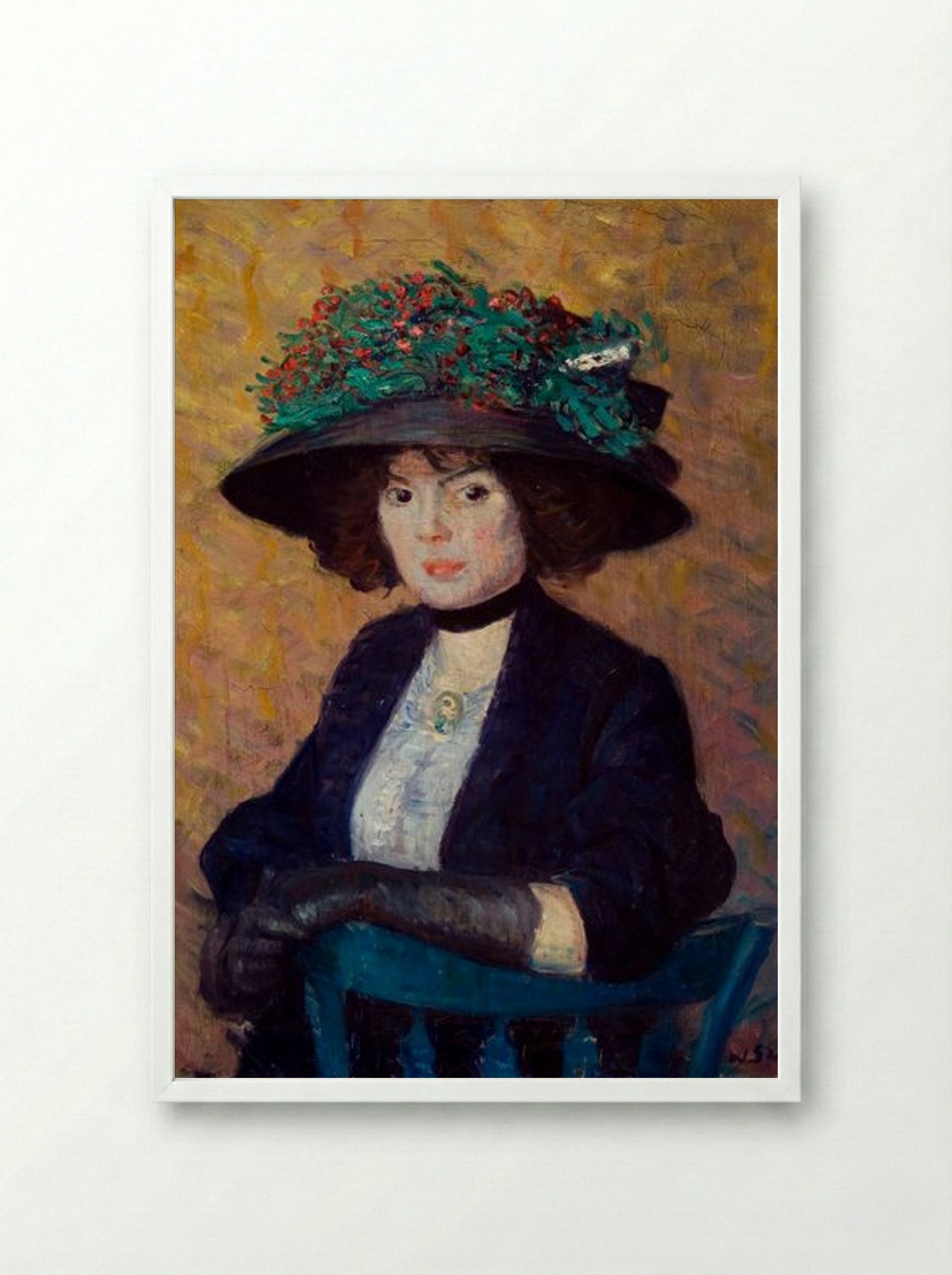 Woman with Green Hat - William James Glackens - Framed Print White