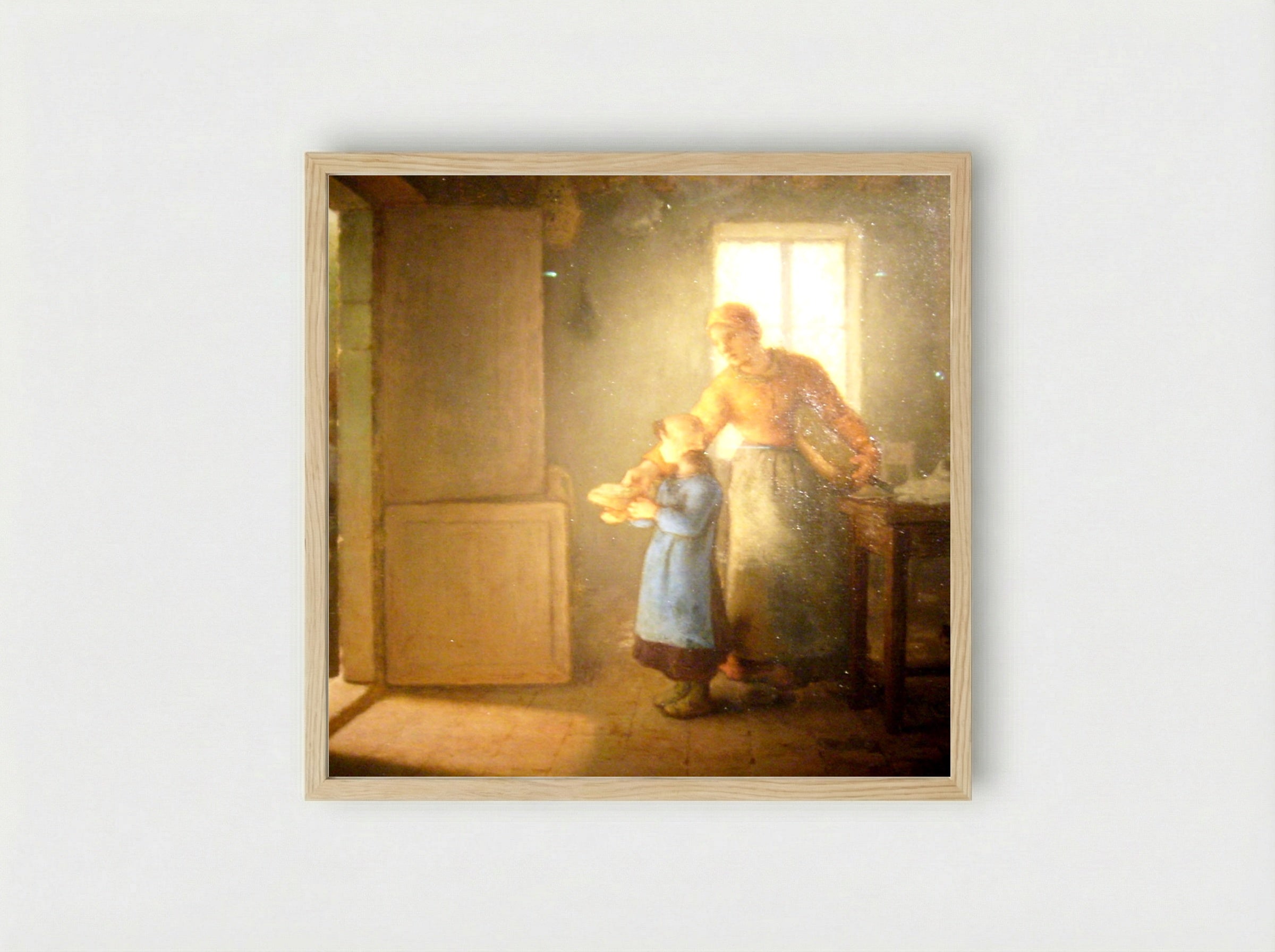 Untitled (Woman and Child Offering Bread) - Fine Art Print - Framed Print Wood