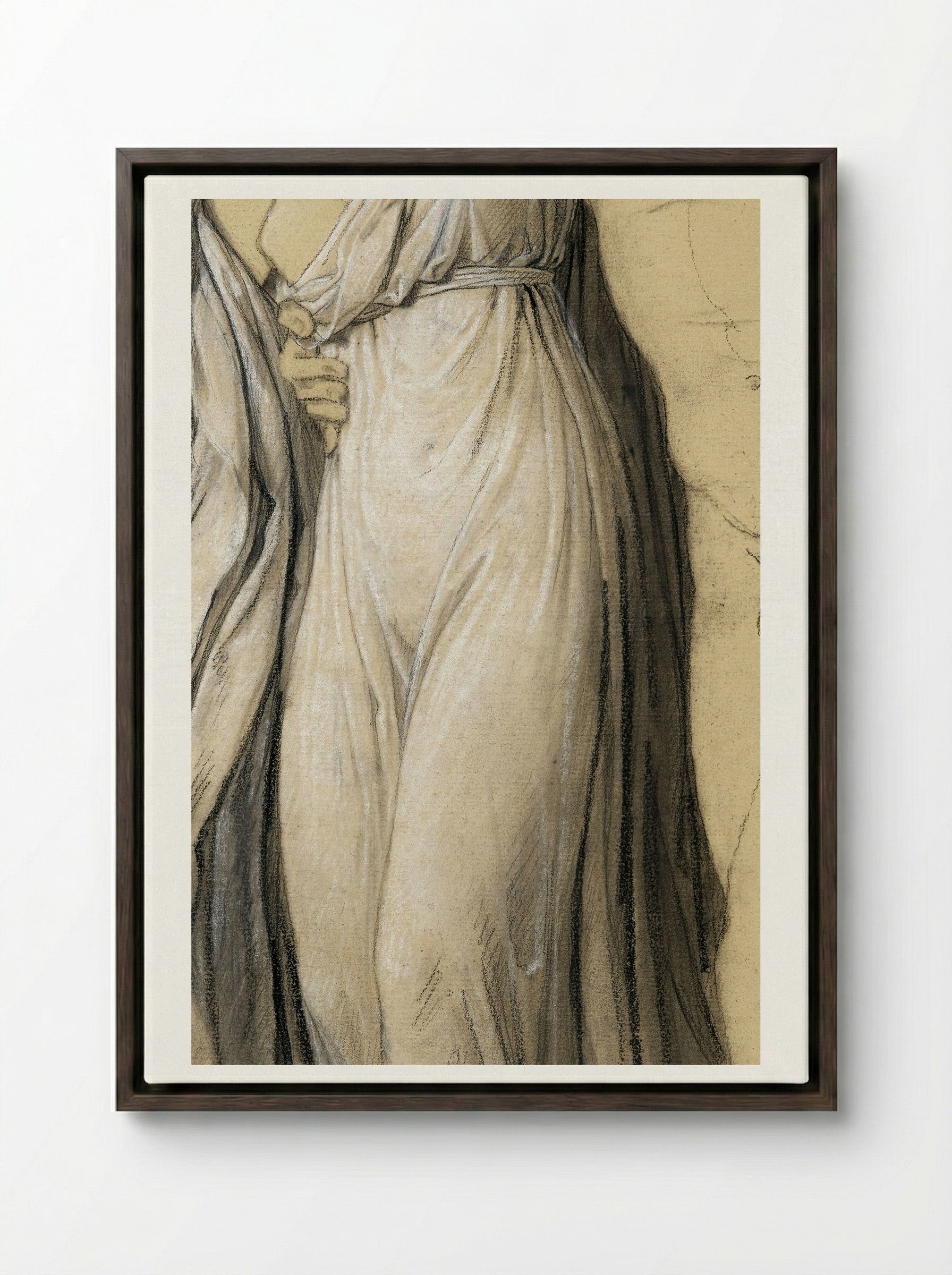 Drapery Study for Castor and Pollux Freeing Helen - Joseph-Ferdinand Lancrenon - Framed Canvas Dark Wood