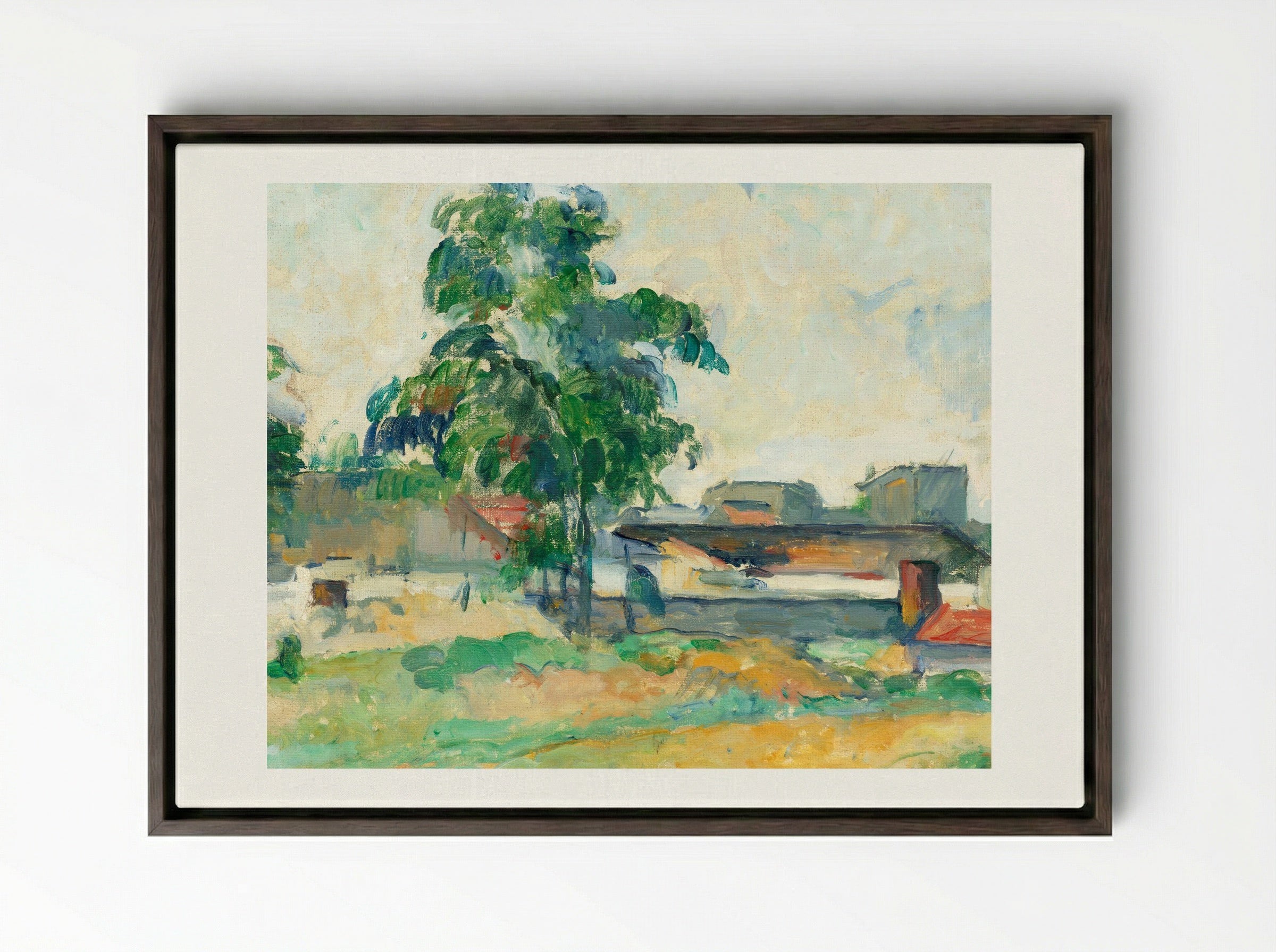 Landscape near Paris - Paul Cézanne - Framed Canvas Dark Wood