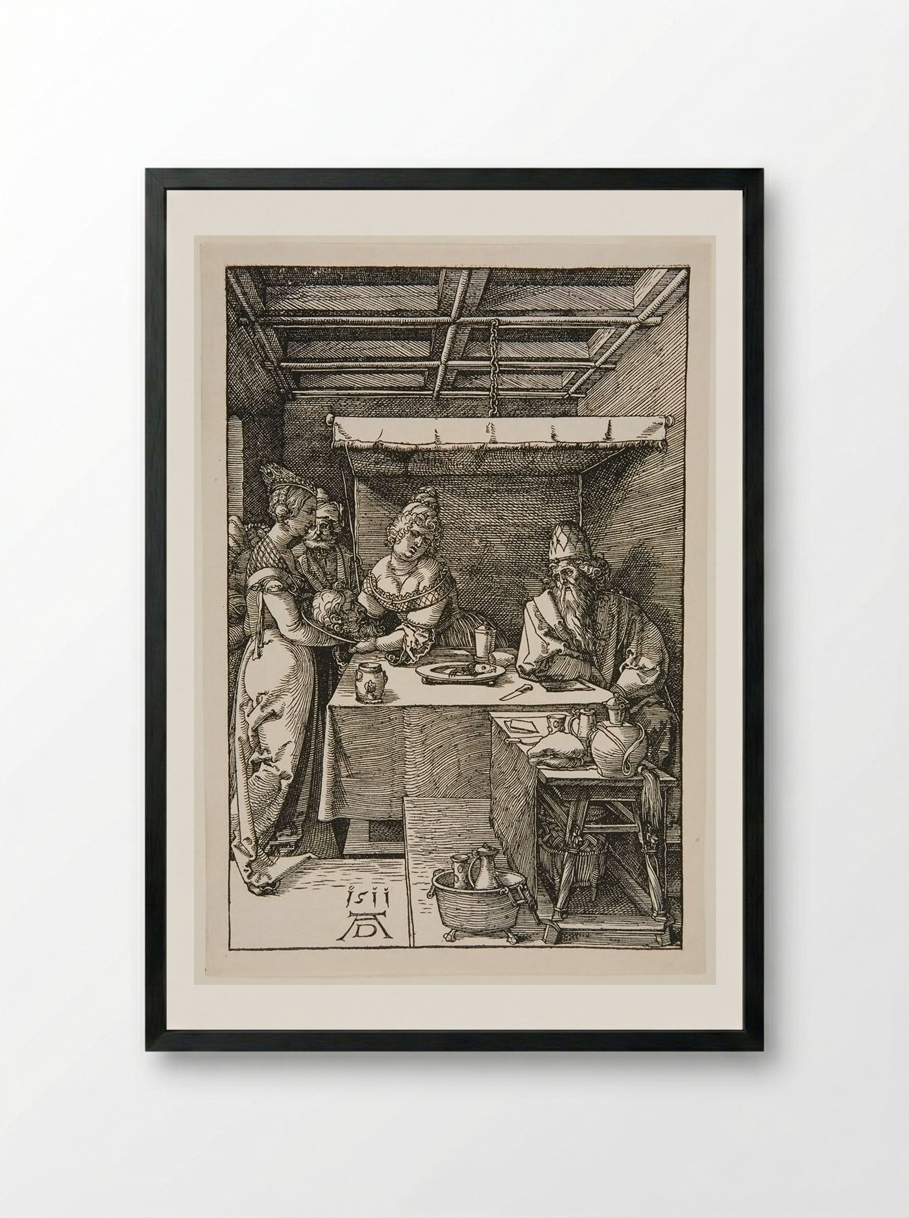 Herodias Receiving the Head of John the Baptist - Albrecht Dürer - Framed Print Black