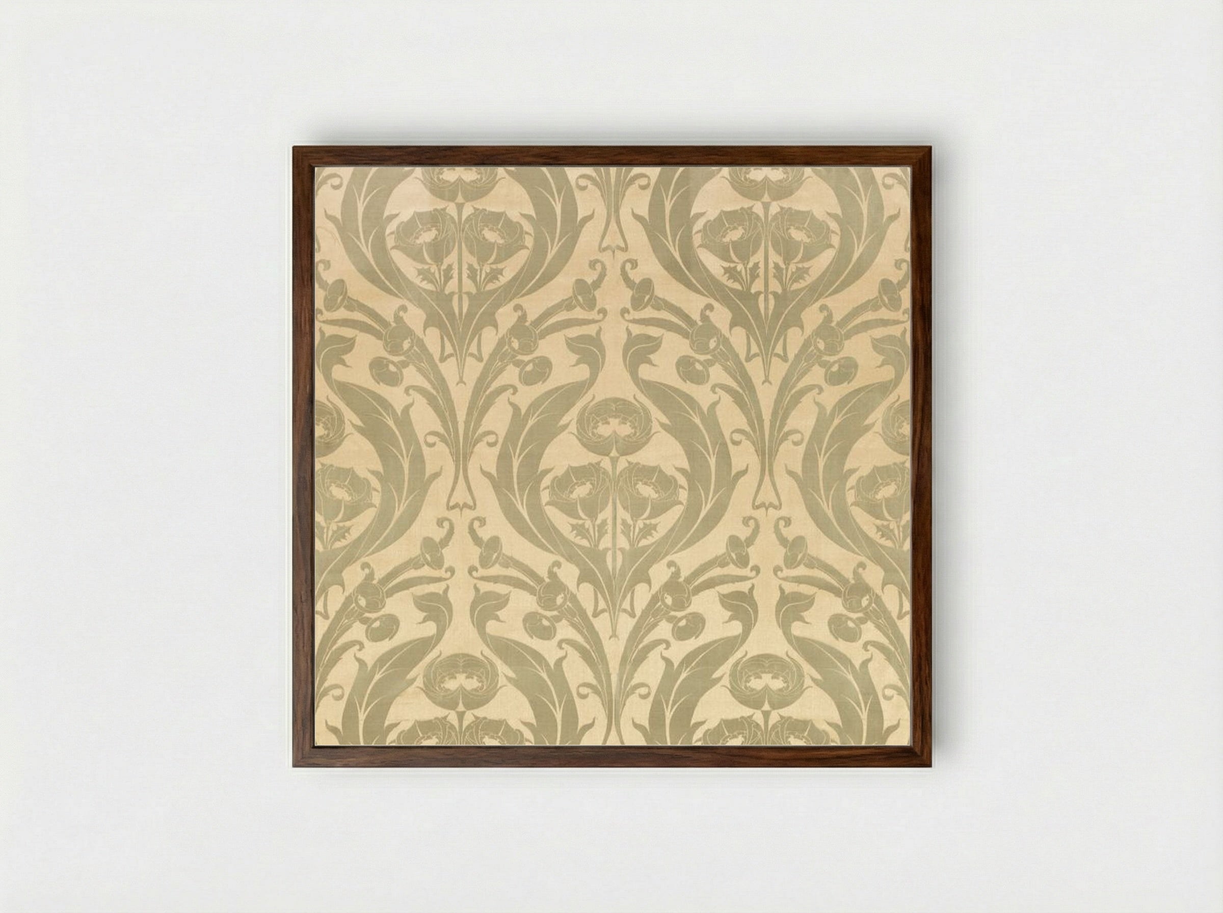 Textile Fragment with Floral Motifs - William Morris - Framed Print Dark Wood