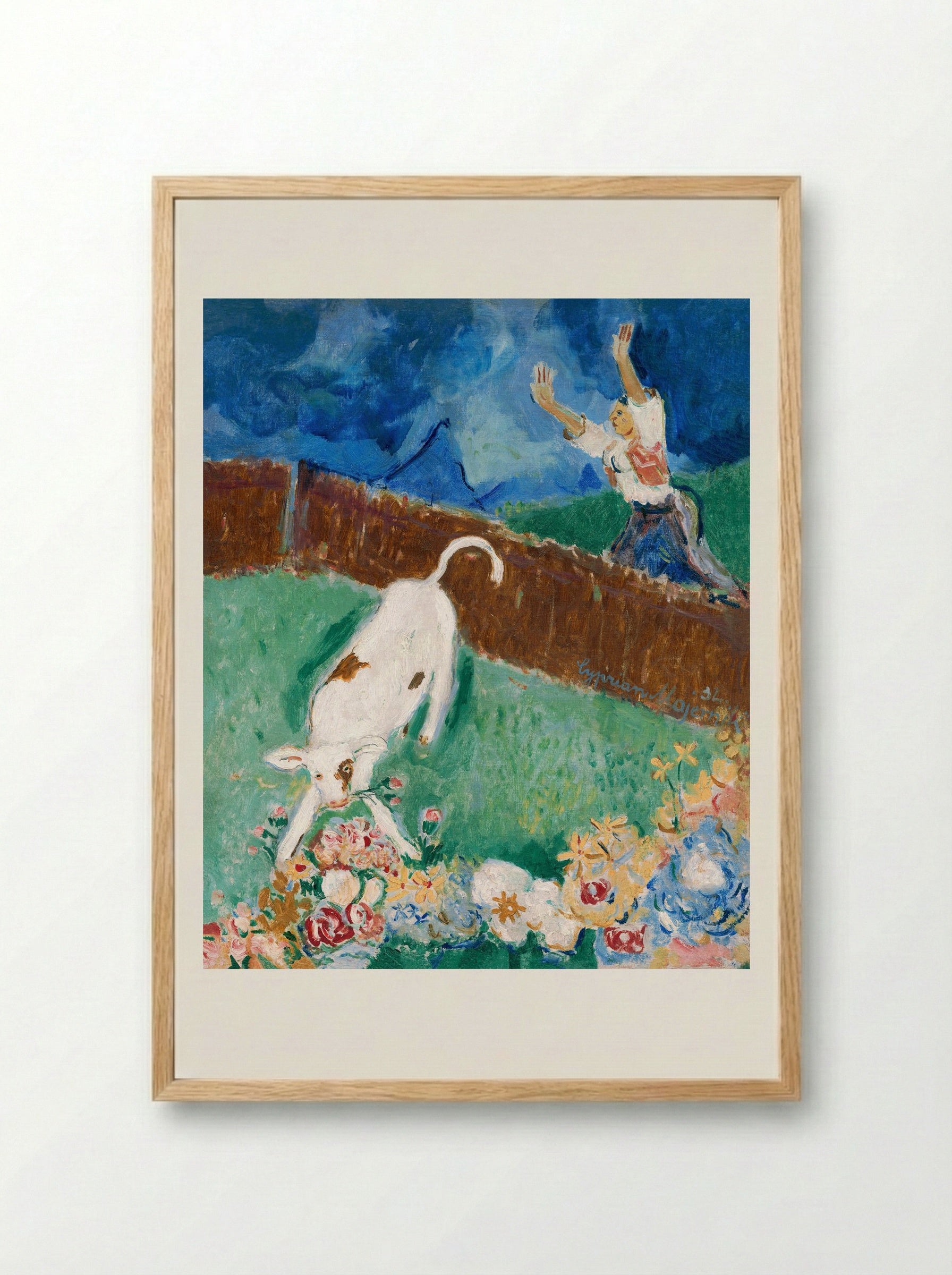 Calf in a Meadow - Cyprián Majerník - Framed Print Wood