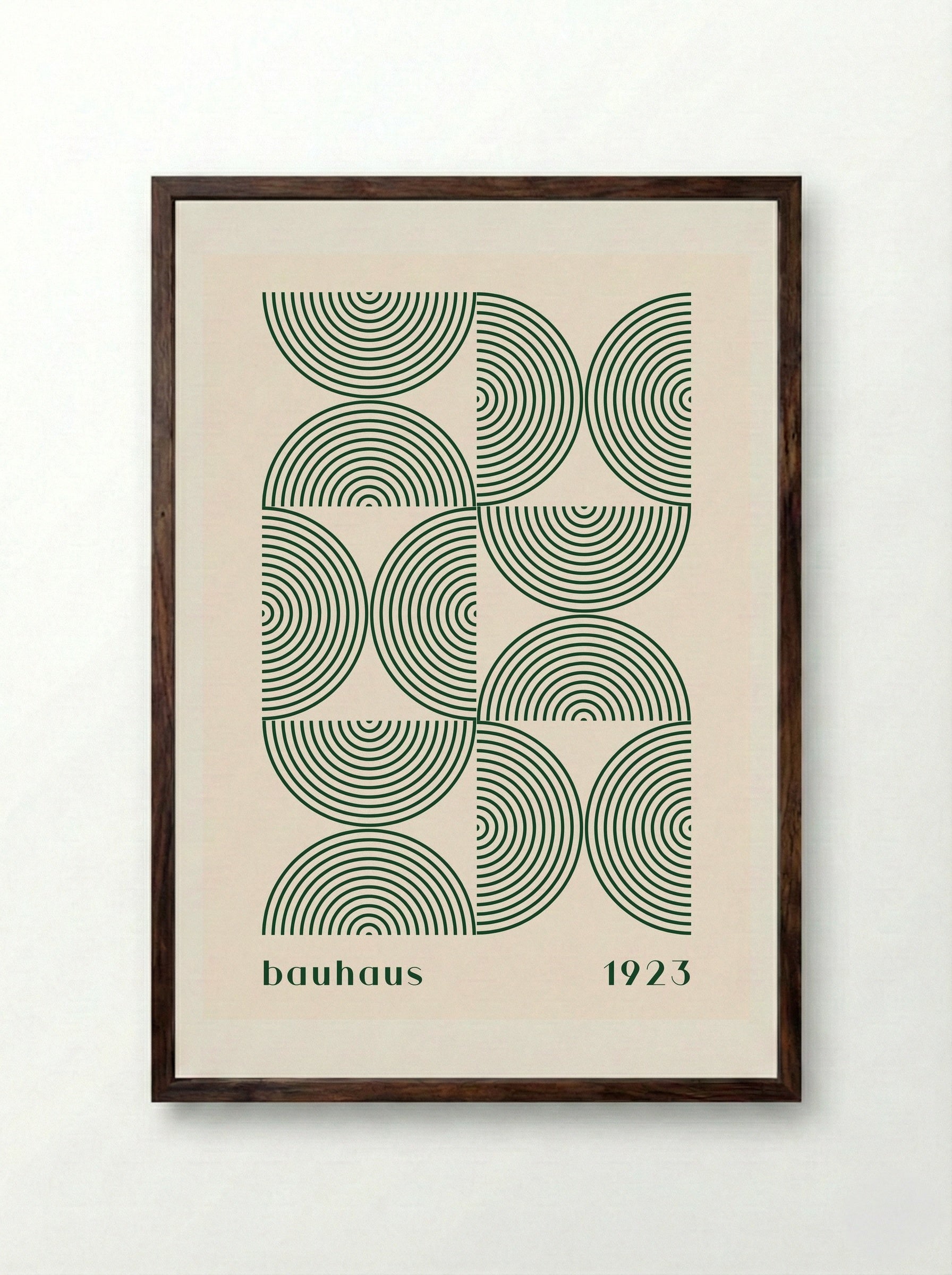 Bauhaus Halves & Lines – Green and Cream (1923) - Framed Print Dark Wood