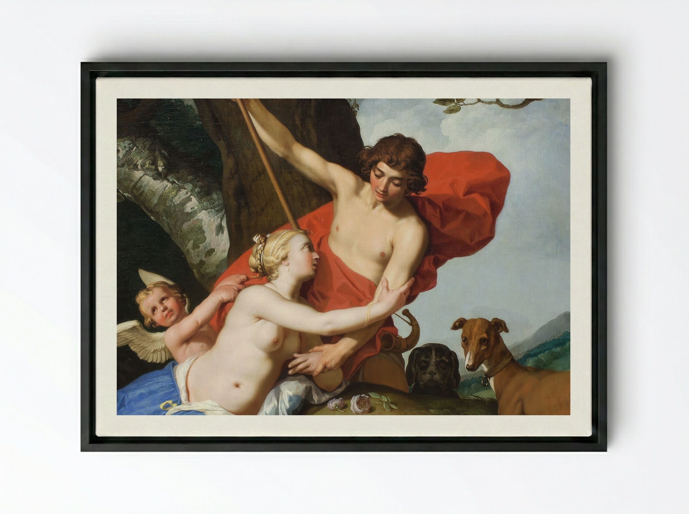 Venus and Adonis - Abraham Bloemaert - Framed Canvas Black
