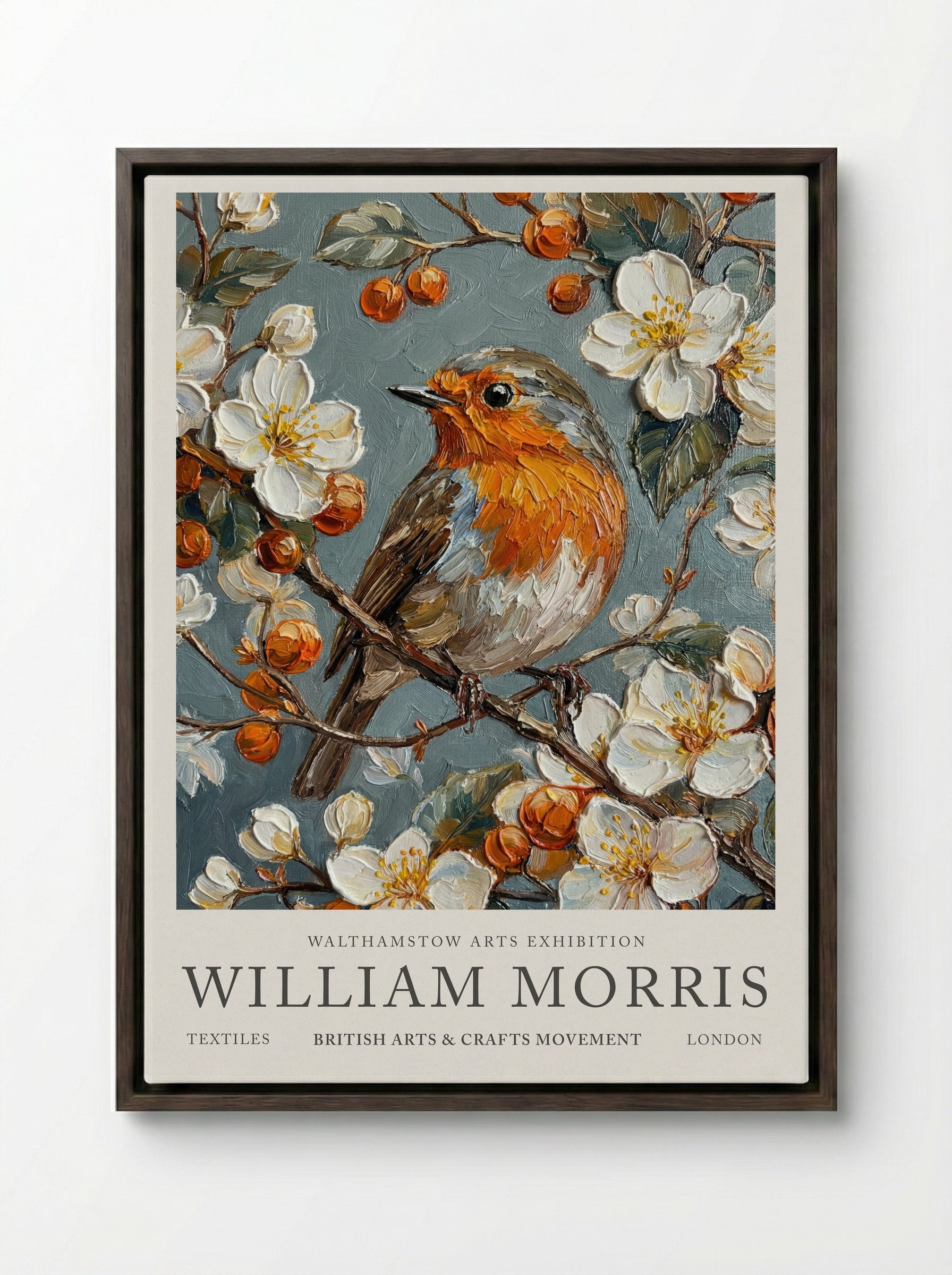 Robin Reflection - William Morris - Framed Canvas Dark Wood