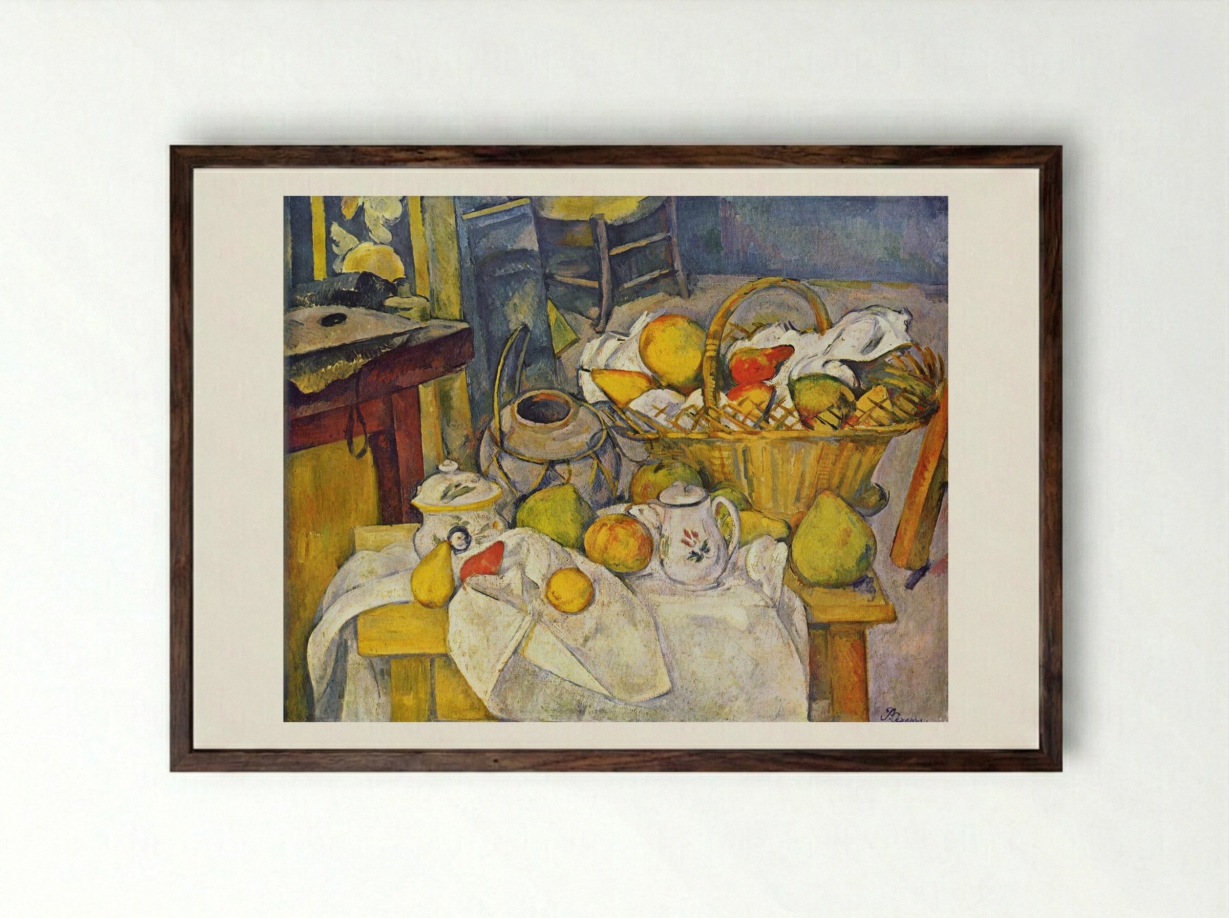 Still Life with Basket - Paul Cézanne - Framed Print Dark Wood