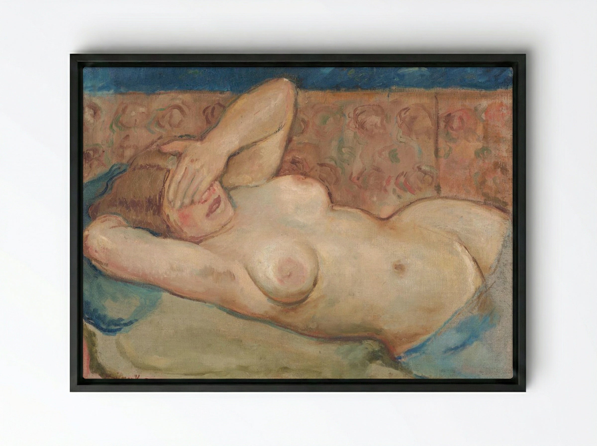 Reclining Nude ('Shy') - Cyprián Majerník - Framed Canvas Black