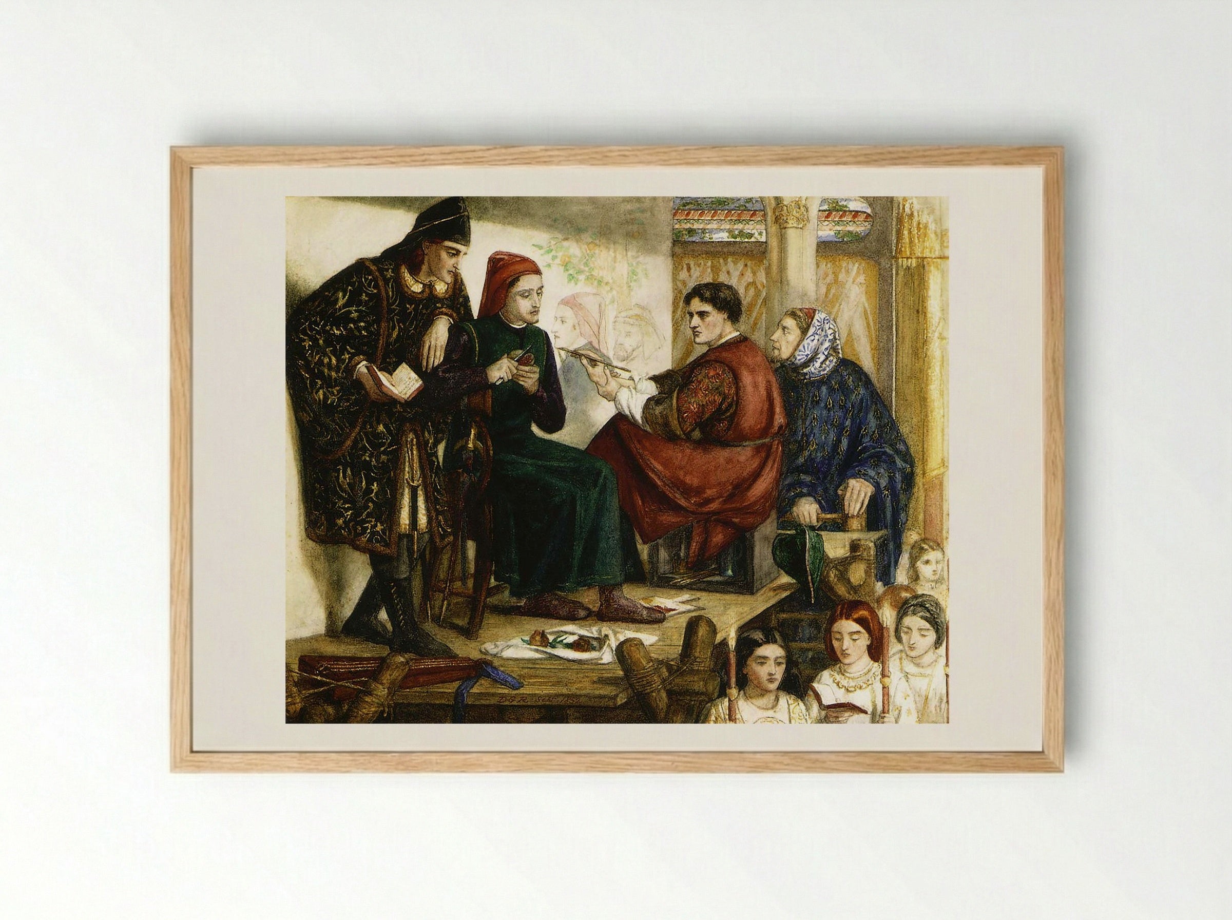 Giotto Painting the Portrait of Dante - Dante Gabriel Rossetti - Framed Print Wood