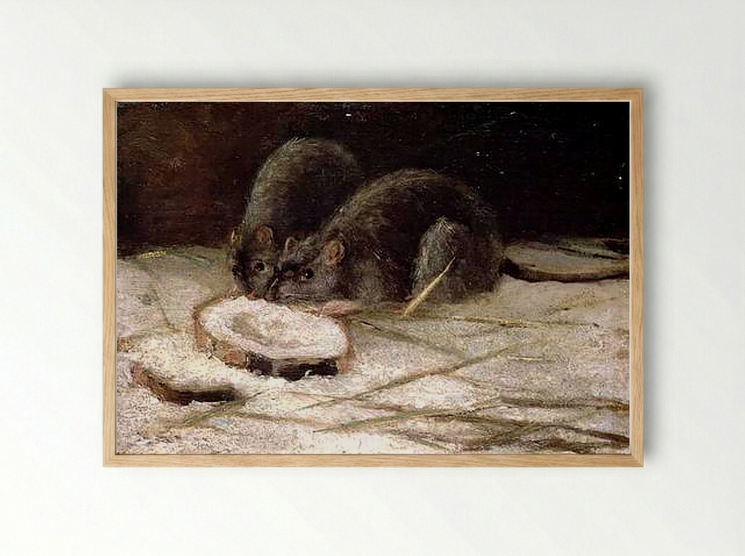 Two Rats Eating - Fine Art Print - Framed Print Wood