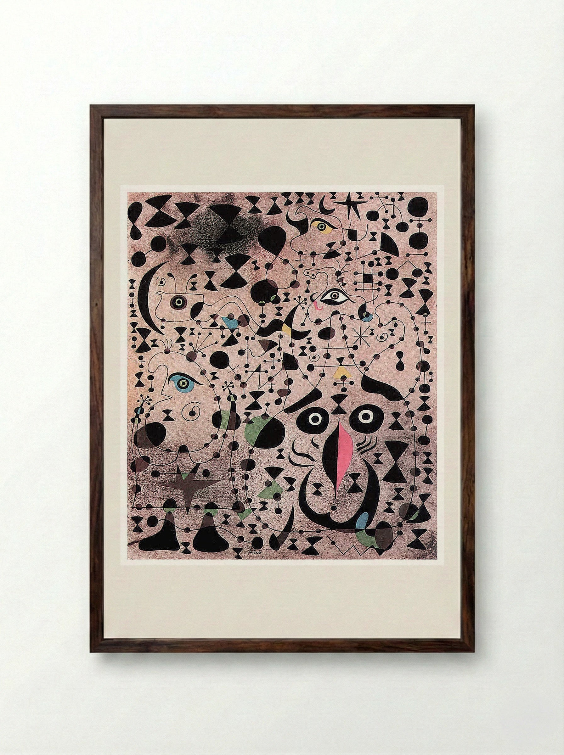 The Beautiful Bird Revealing the Unknown to a Pair of Lovers (from the Constellations series) - Joan Miró - Framed Print Dark Wood