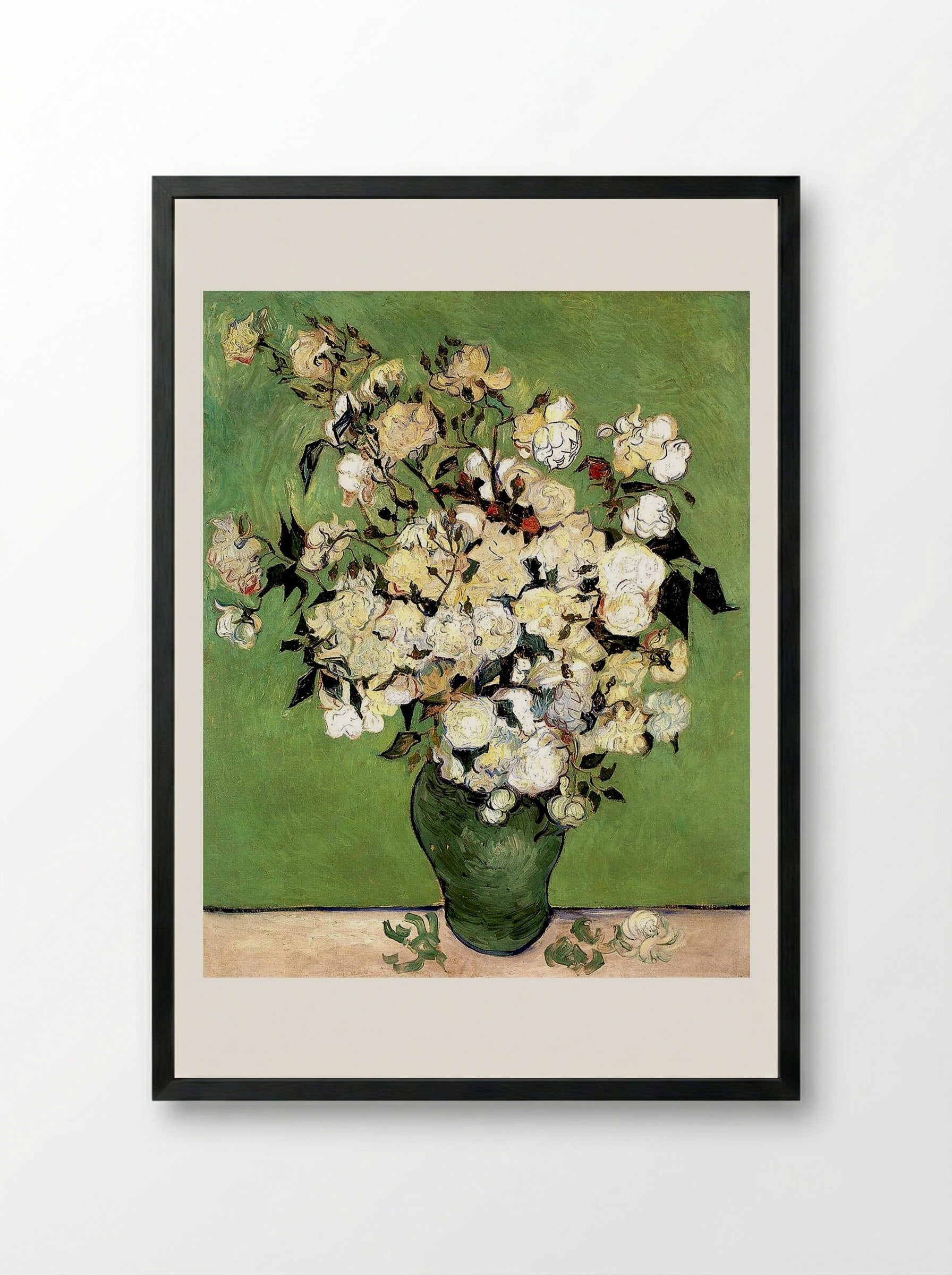A Vase of Roses - Vincent van Gogh - Framed Print Black