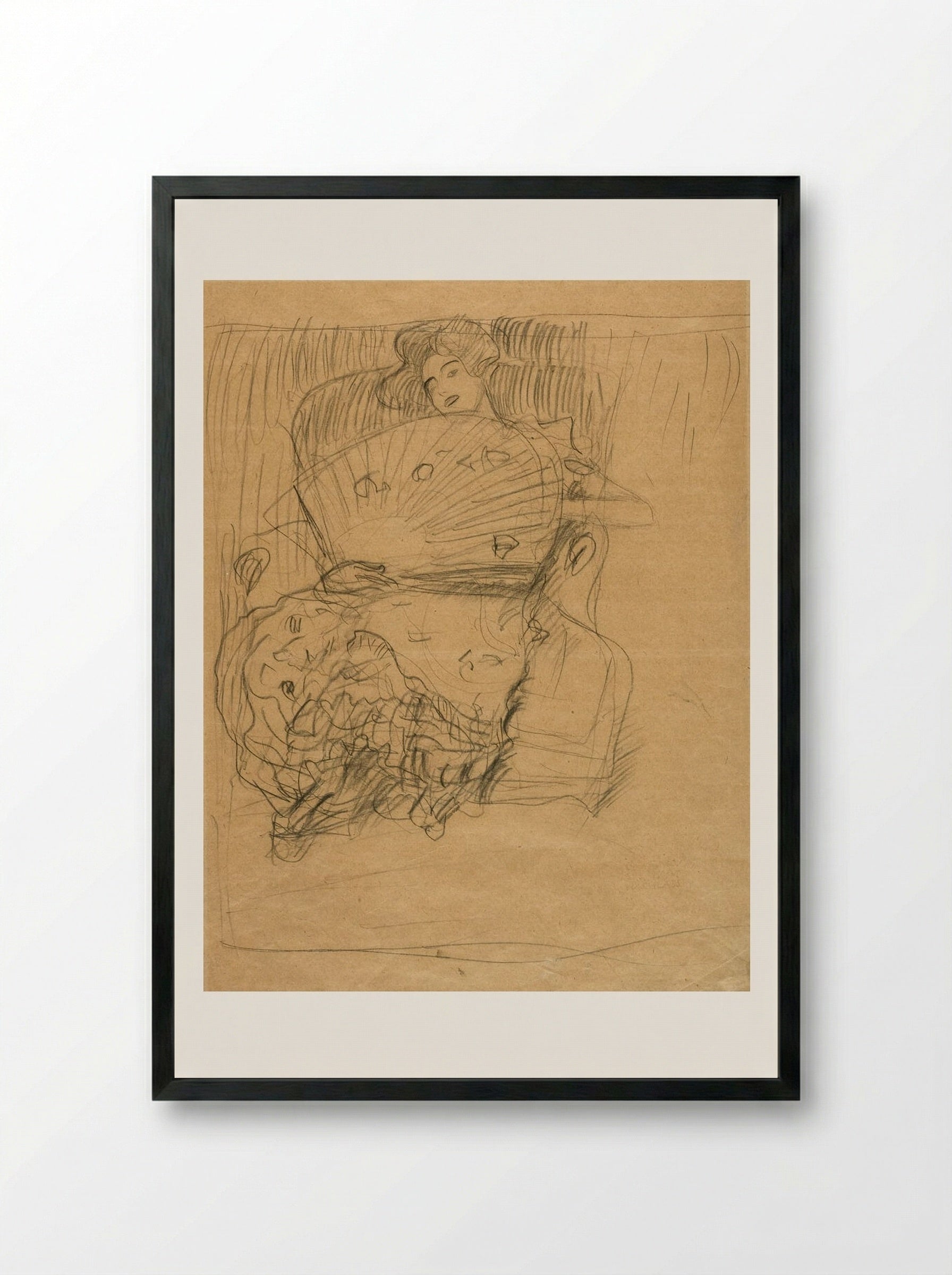 Lady with a Fan - Gustav Klimt - Framed Print Black