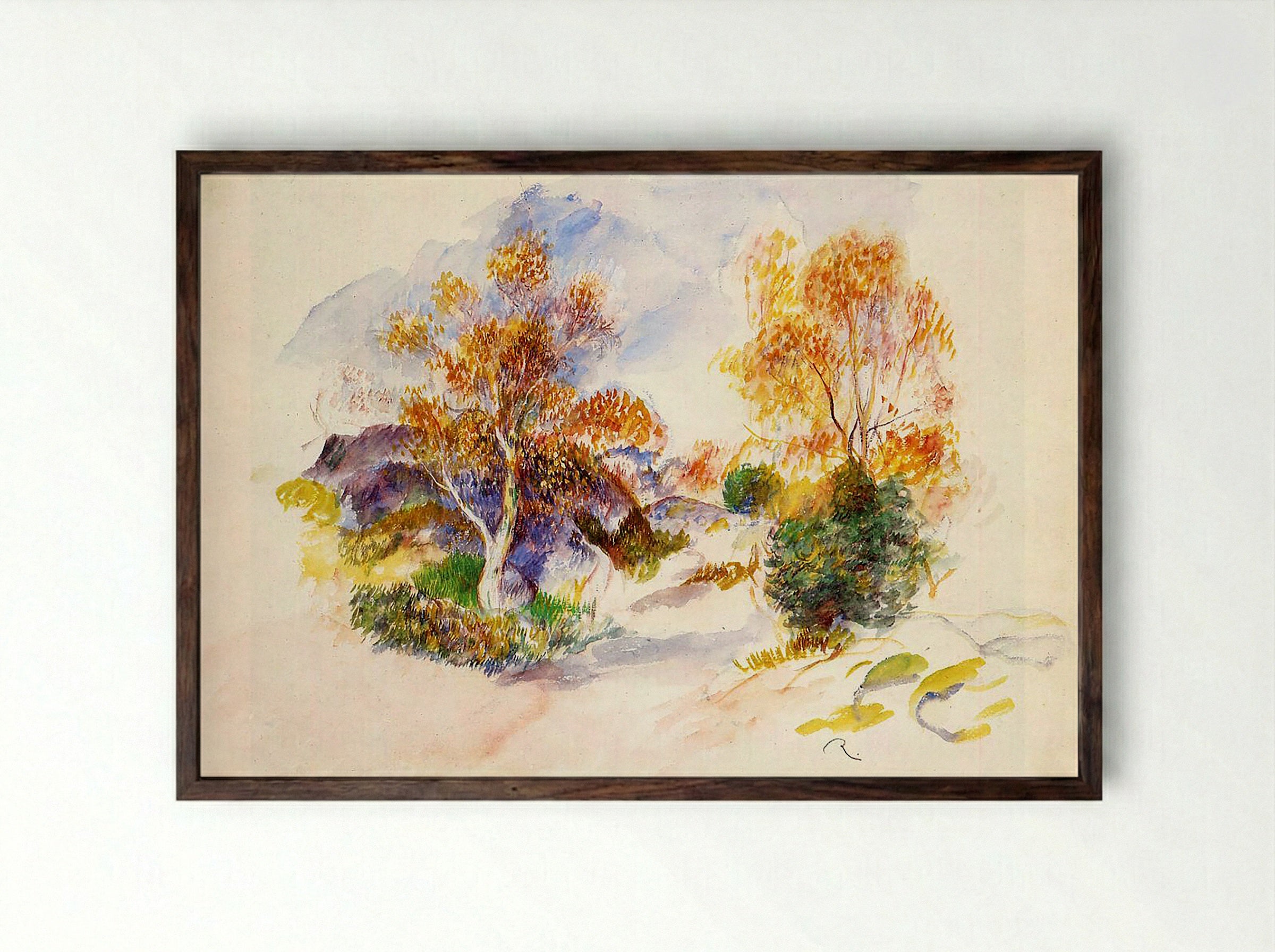 Paysage aux Arbres (Landscape with Trees) - Pierre-Auguste Renoir - Framed Print Dark Wood