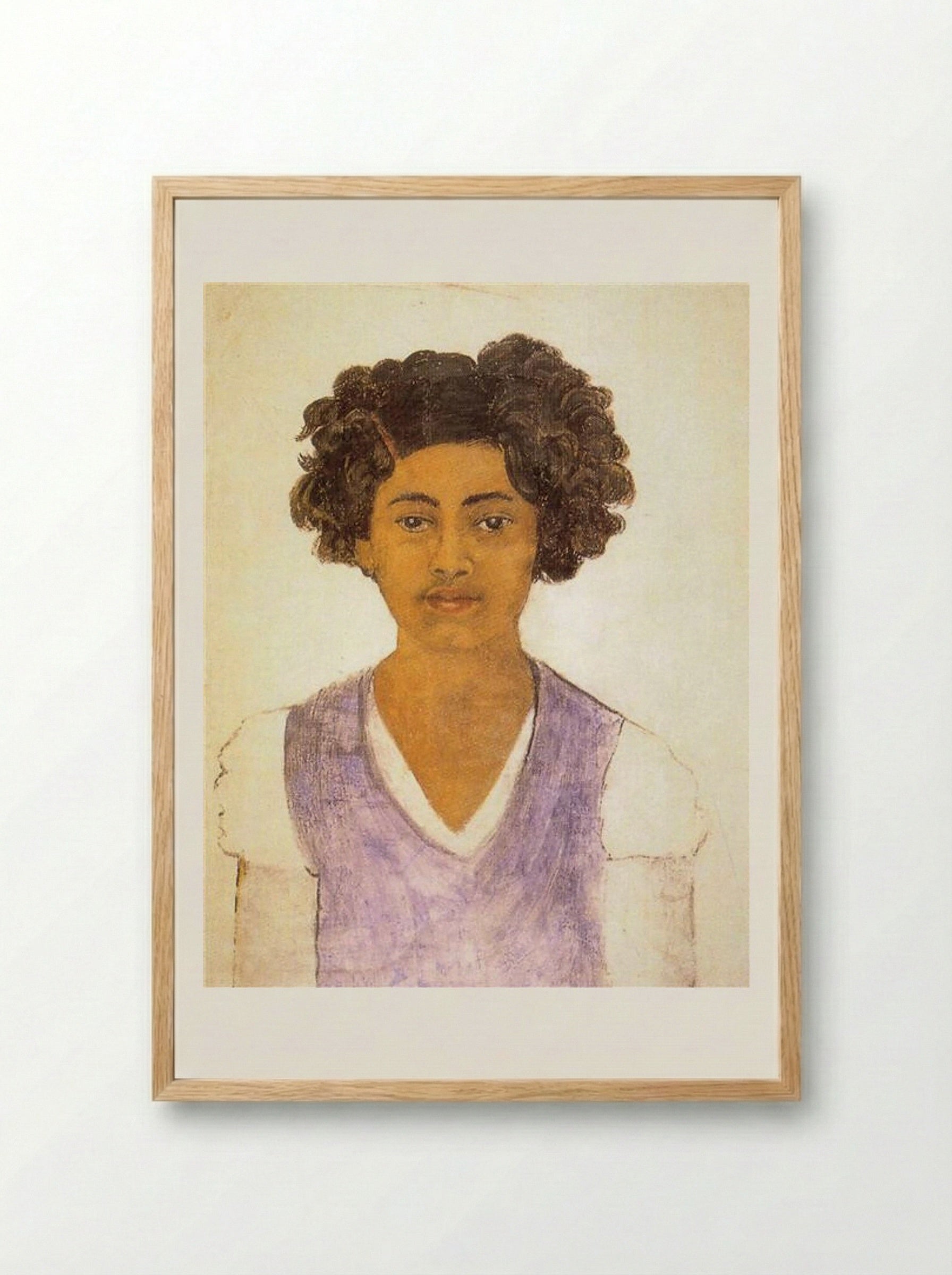Self-Portrait (Bust with Purple Shirt) - Frida Kahlo - Framed Print Wood