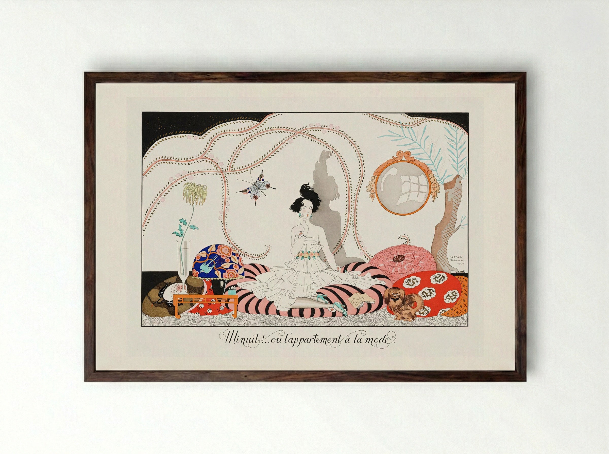 Minuit!...ou l'appartement a la mode. Plate no. 7 - George Barbier - Framed Print Dark Wood