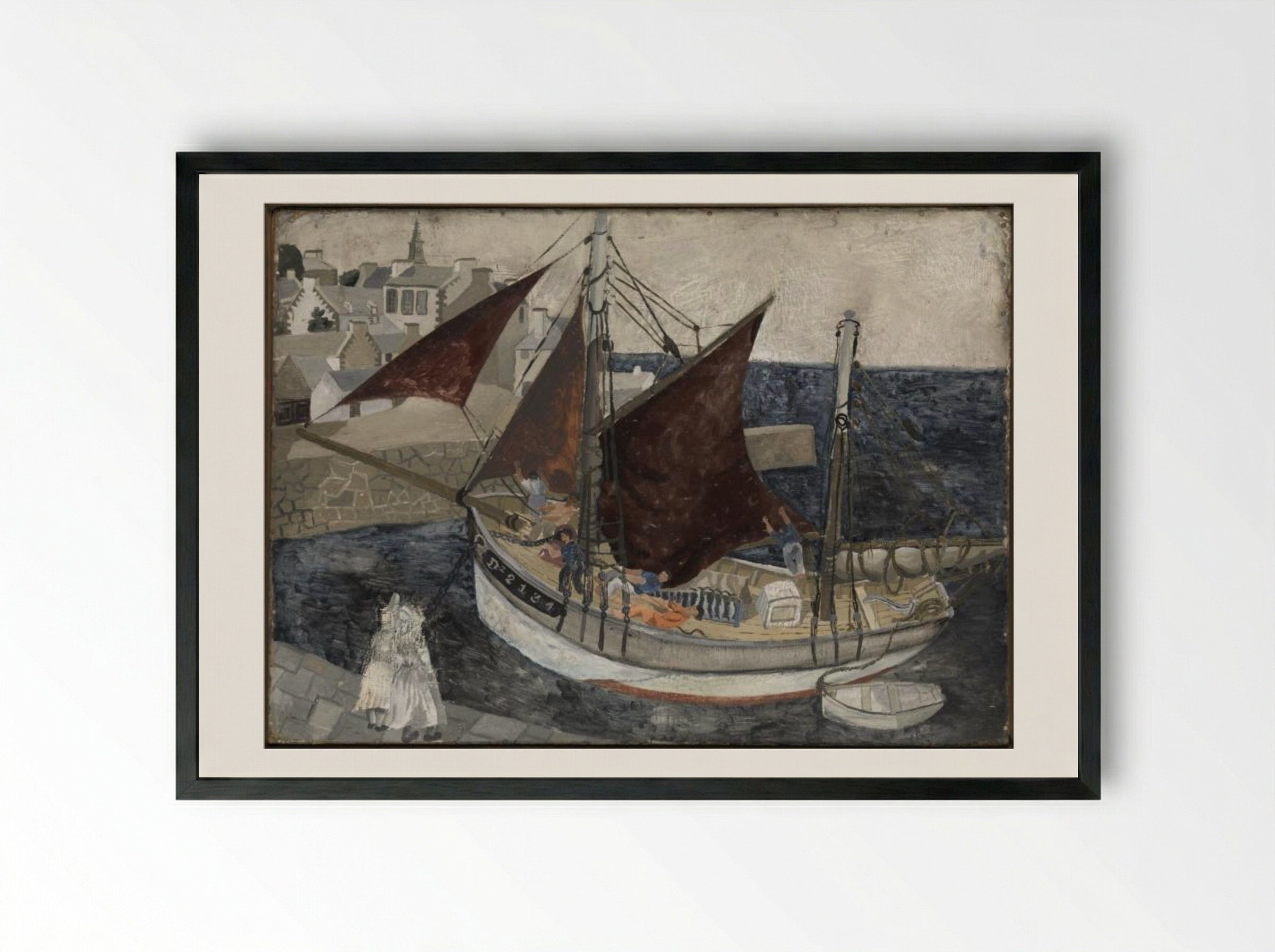 Boat in Harbour, Brittany - Christopher Wood - Framed Print Black