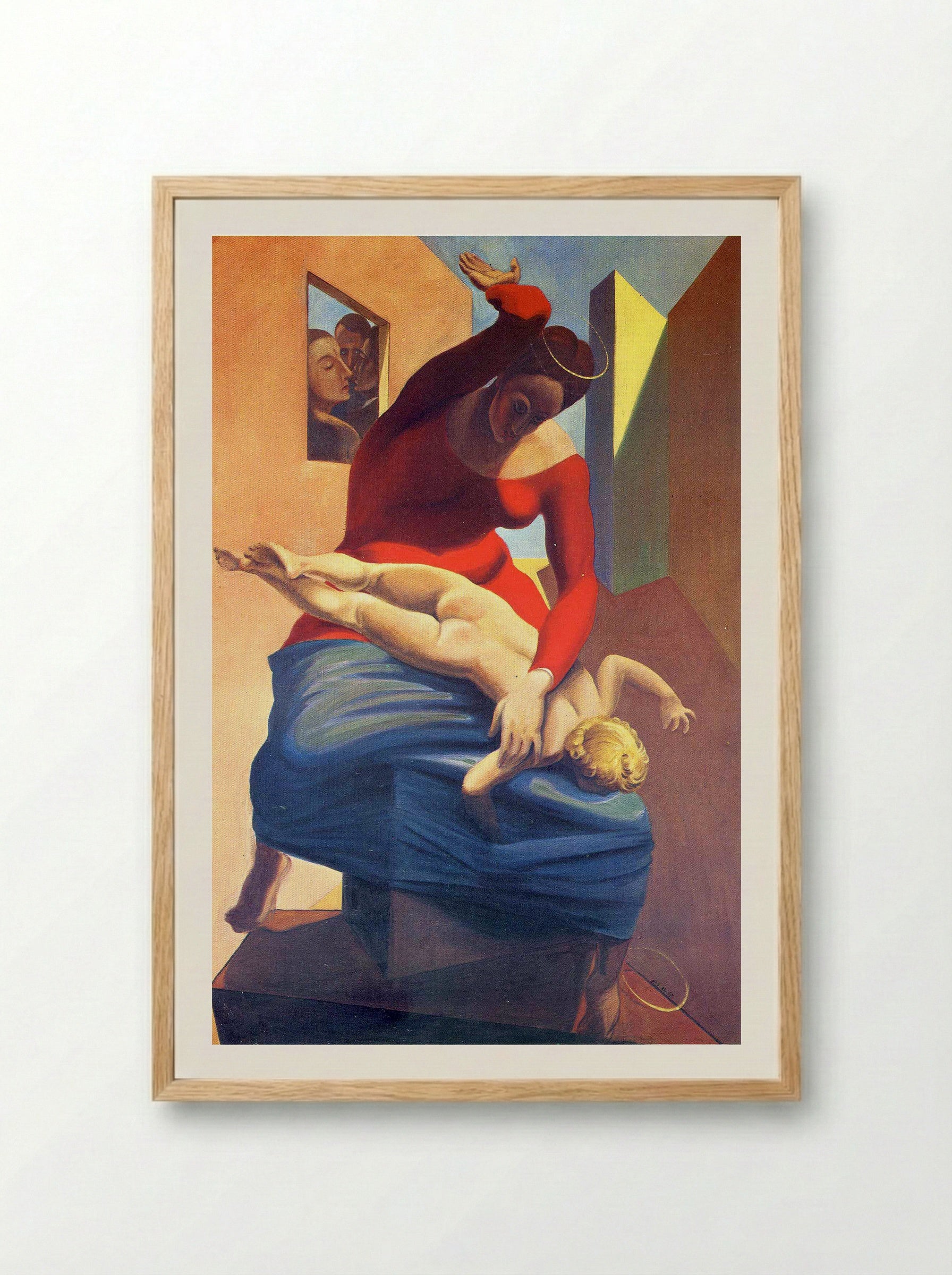 The Virgin Spanking the Christ Child before Three Witnesses: André Breton, Paul Éluard, and the Painter - Max Ernst - Framed Print Wood