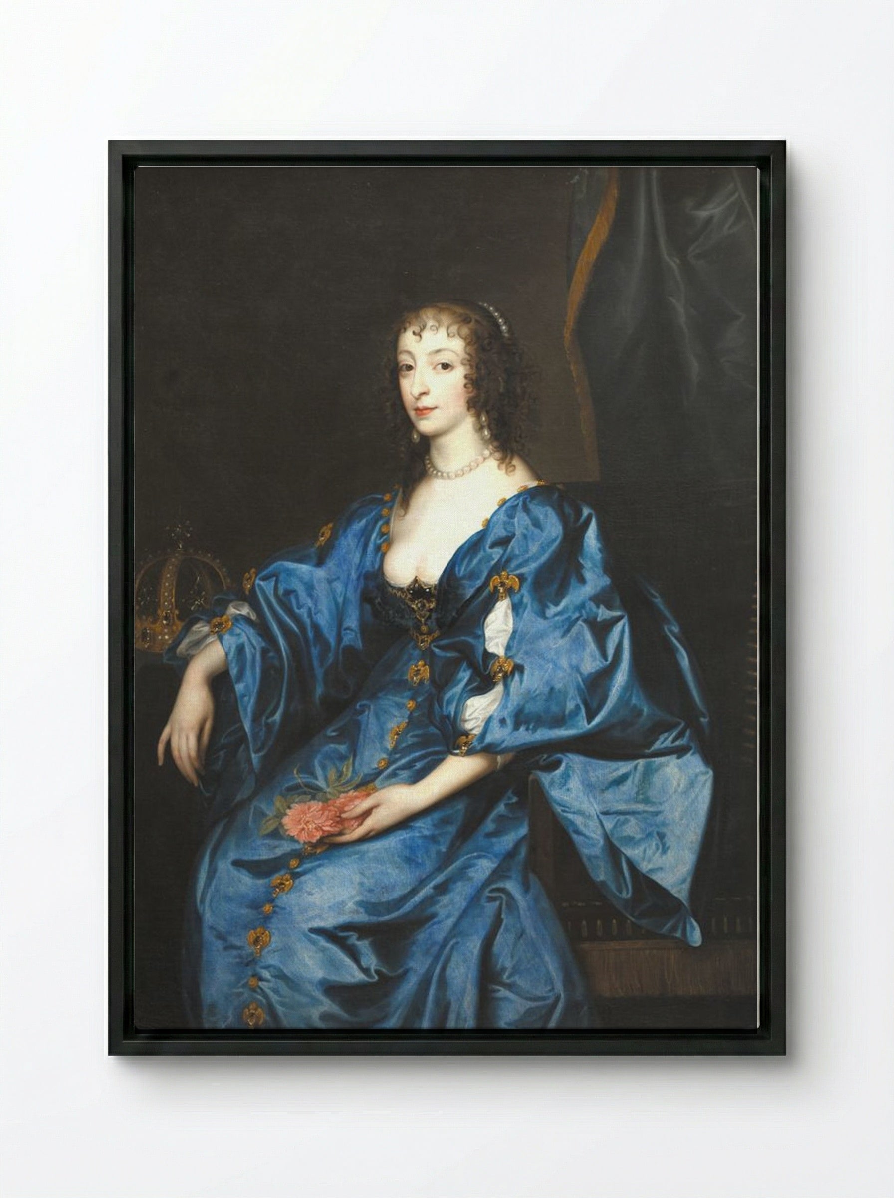 Portrait of Queen Henrietta Maria, Consort of King Charles I - Anthony van Dyck - Framed Canvas Black