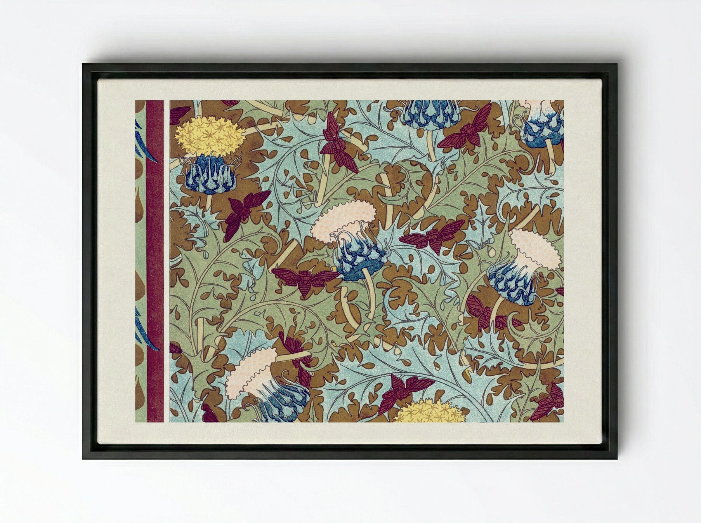 Corbeaux, Cigales et Chardons (Textile Design) - Maurice Pillard Verneuil - Framed Canvas Black