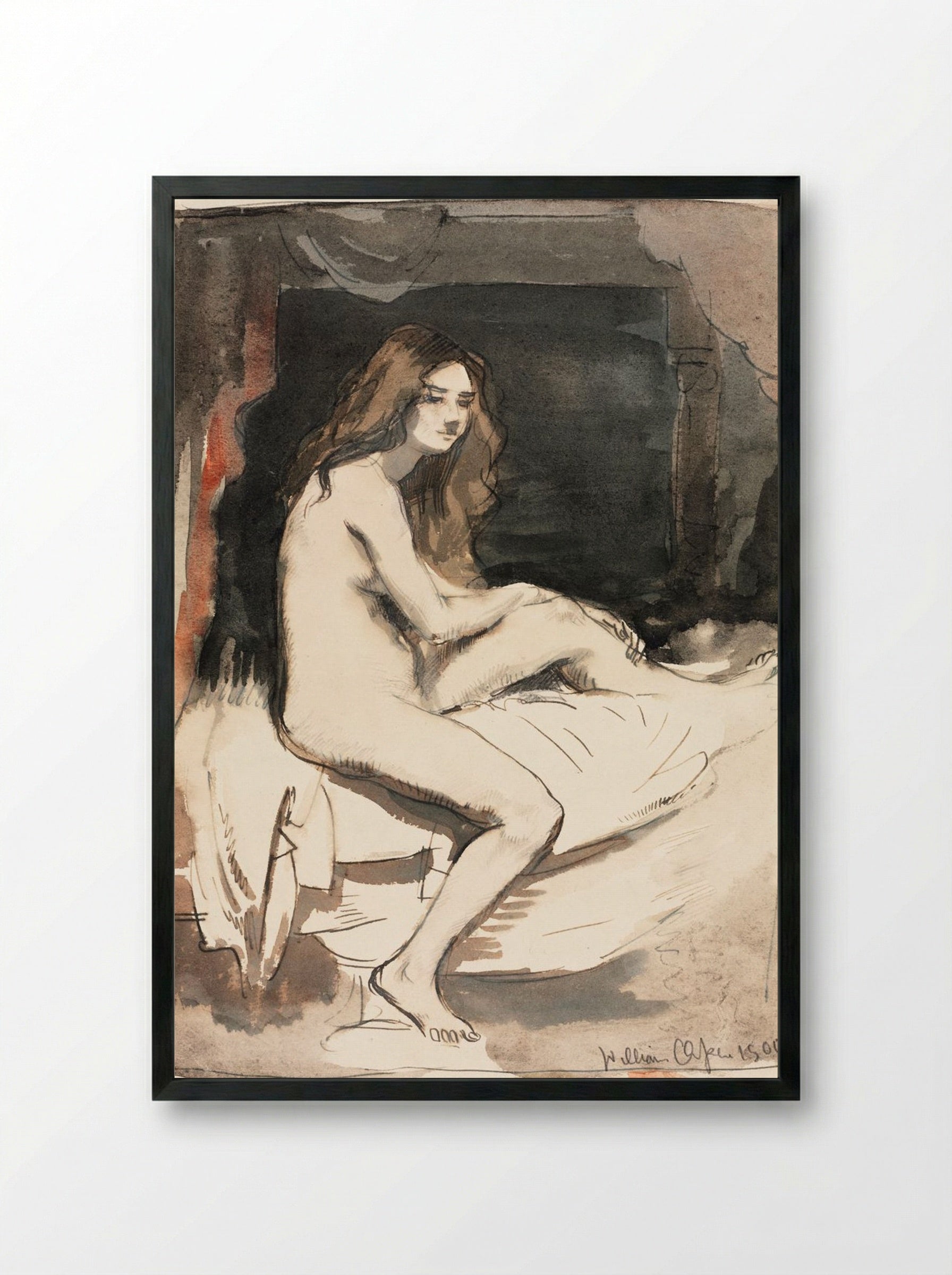 Nude Study of a Seated Woman - William Orpen - Framed Print Black