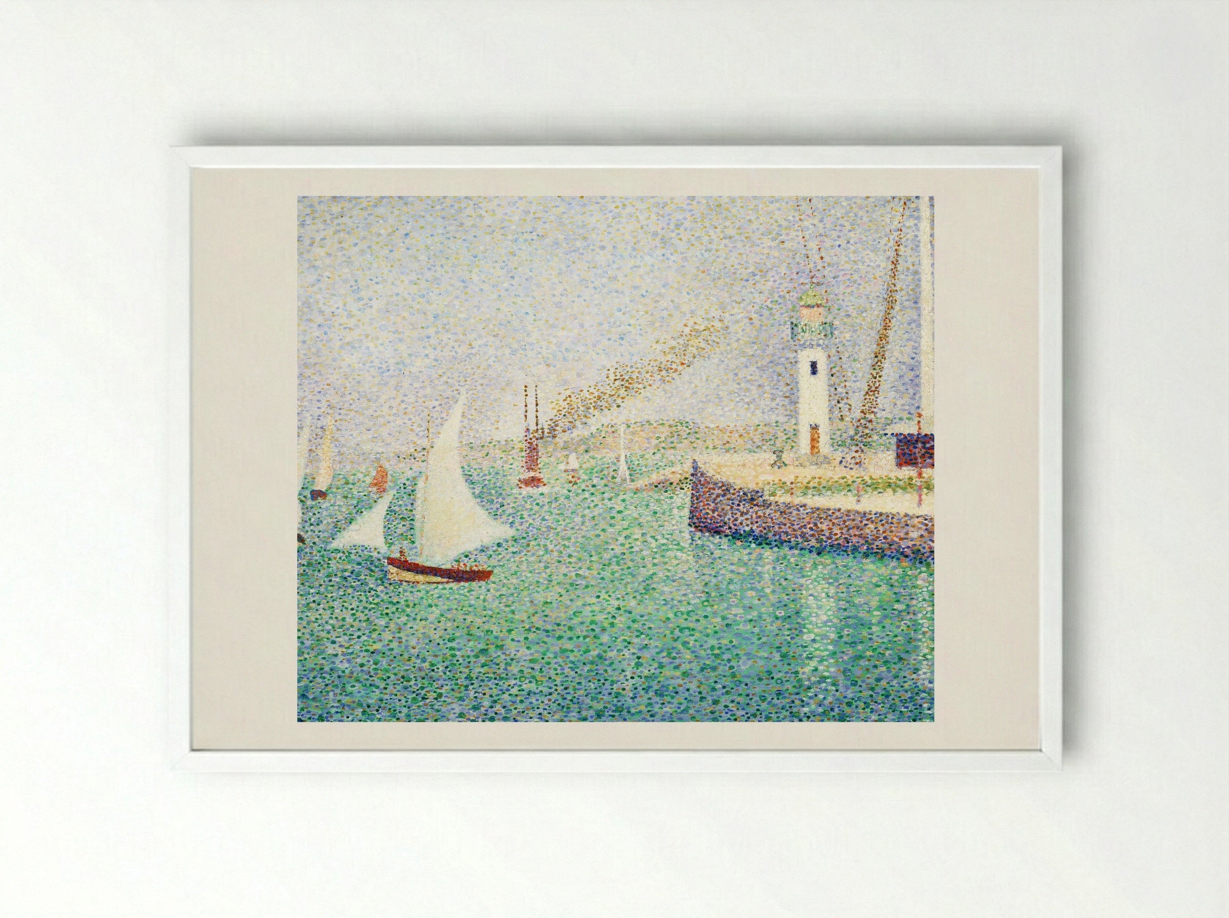 Entrance of The Port of Honfleur - Georges Seurat - Framed Print White