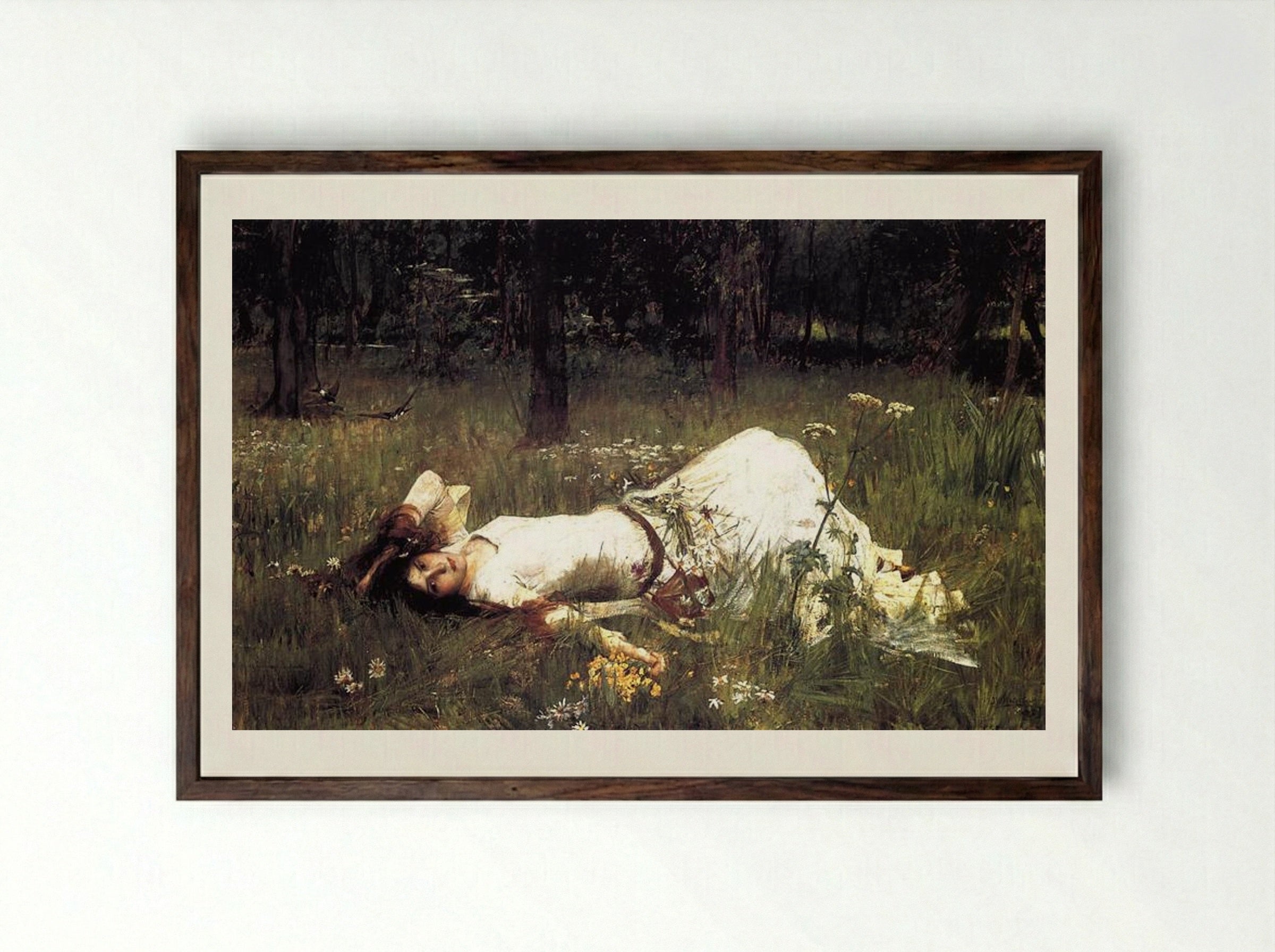 Ophelia - John William Waterhouse - Framed Print Dark Wood