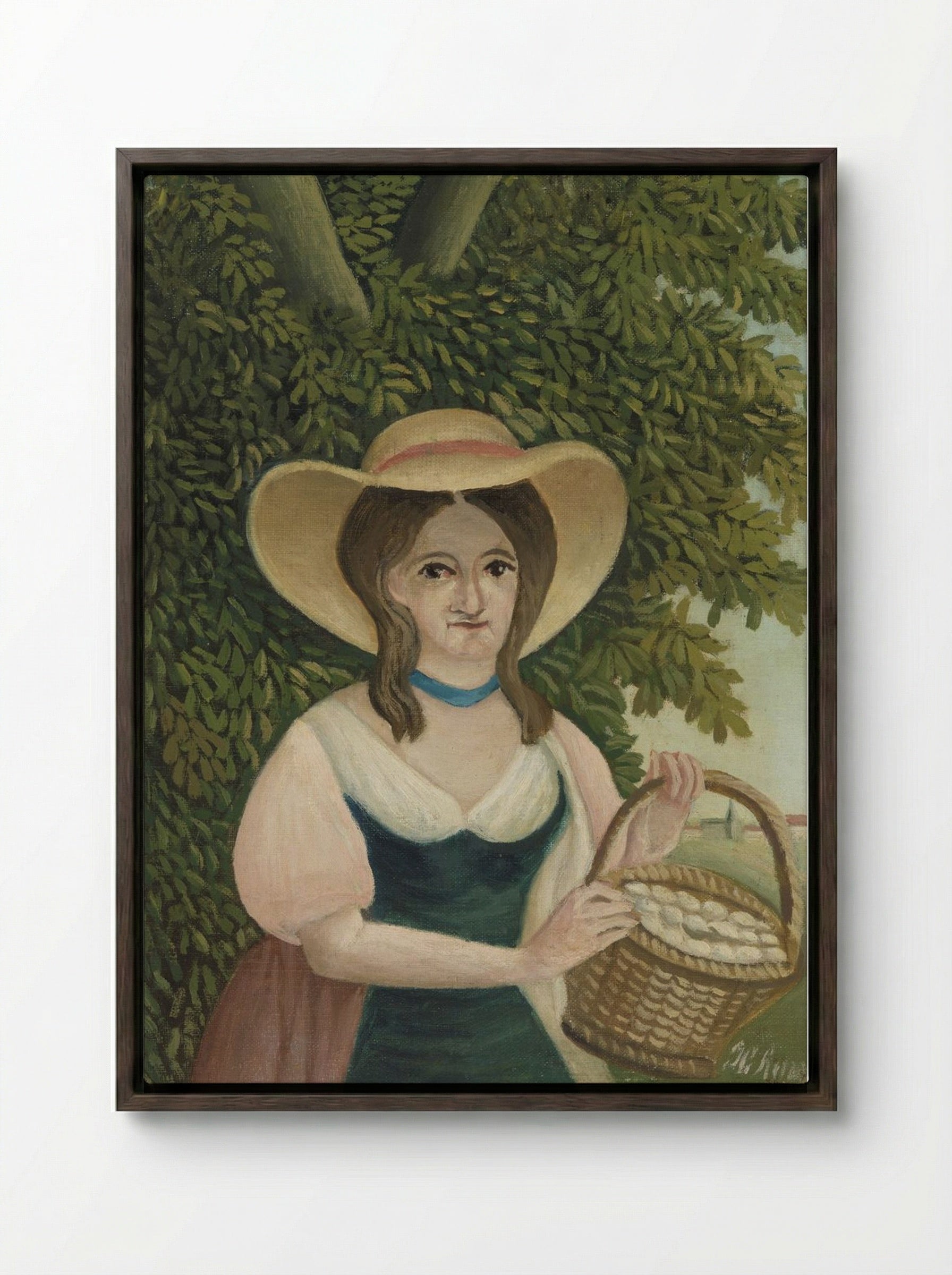 Woman with Basket of Eggs (La Femme au panier d'œufs) - Henri Rousseau - Framed Canvas Dark Wood