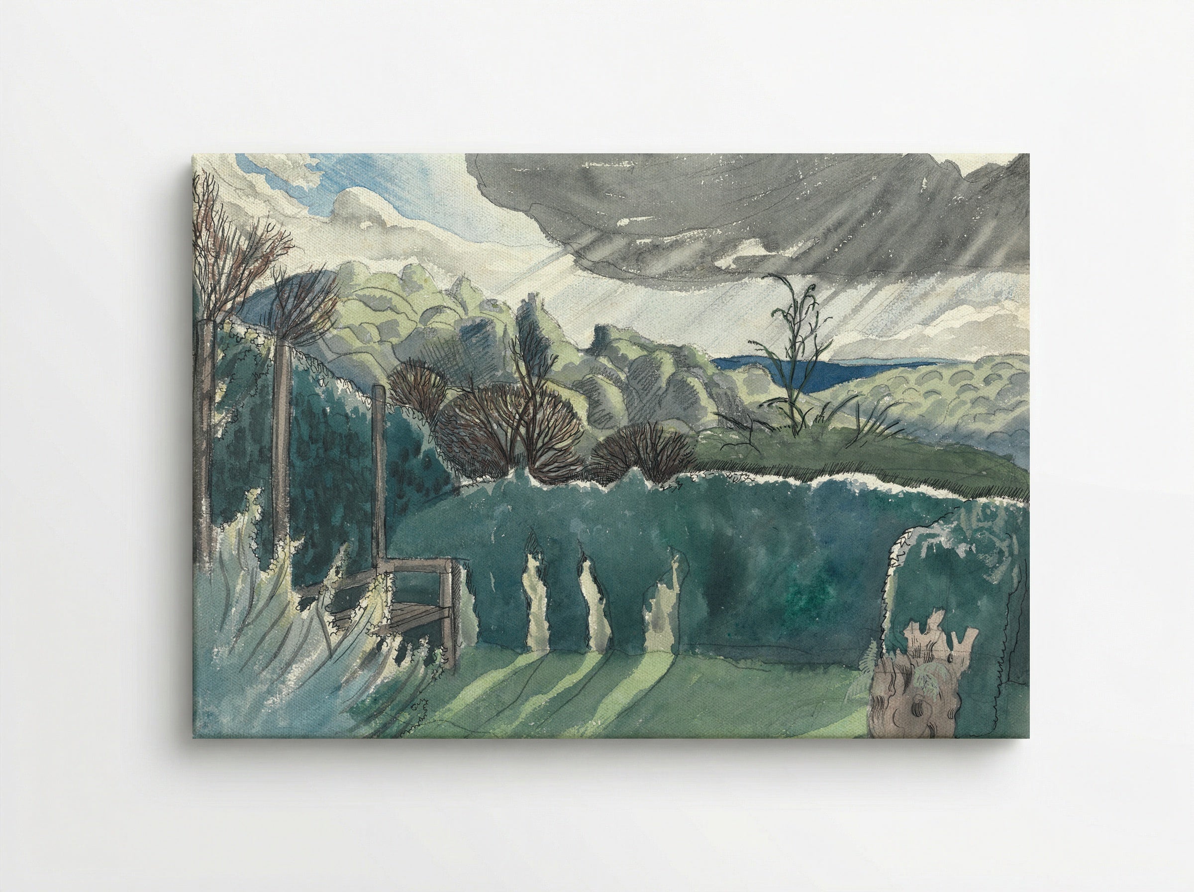 Landscape with Hedge and Distant Hills - Paul Nash - Canvas