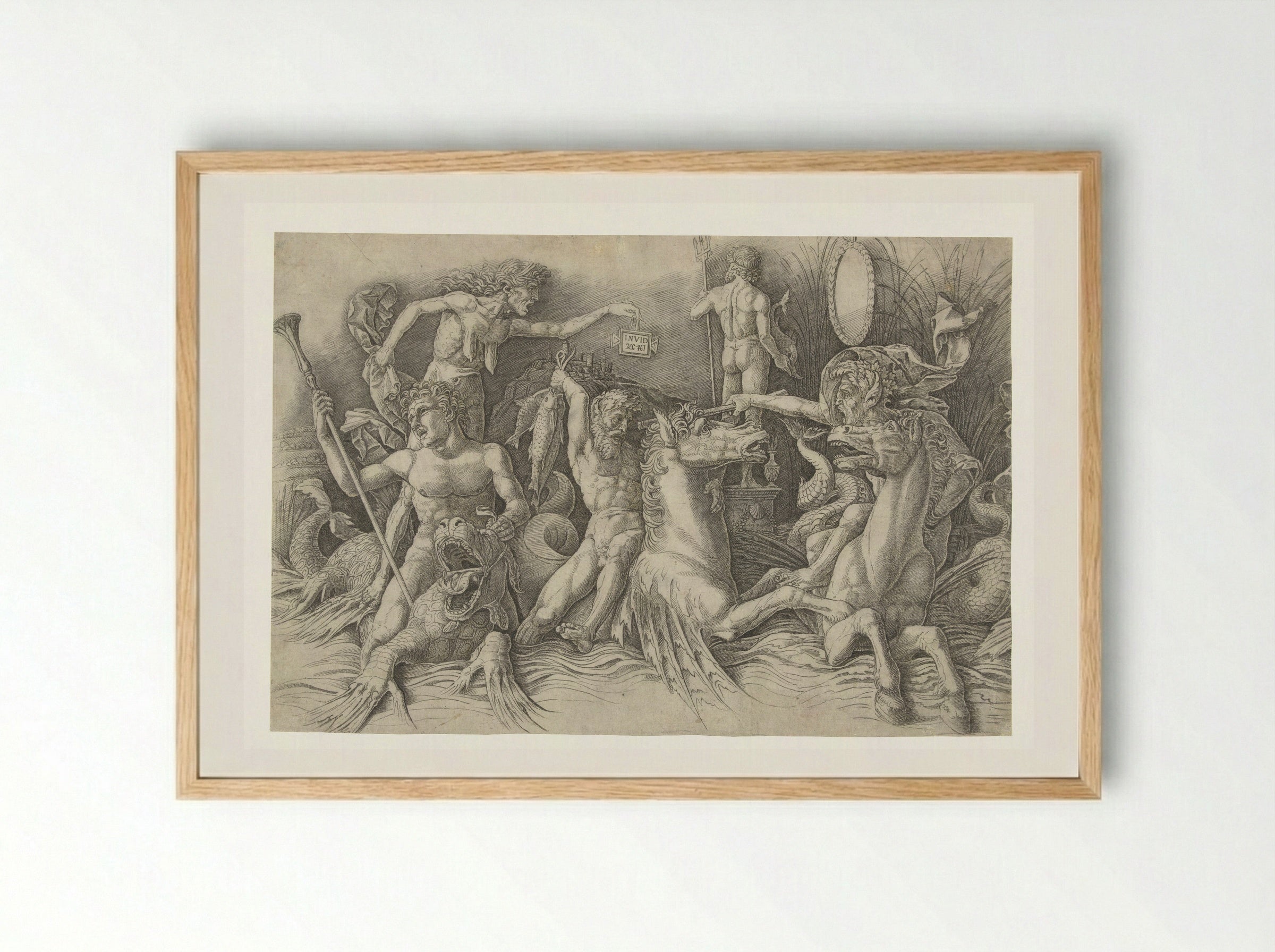 Battle of the Sea Gods, with Envy (Invidia) on the Left - Andrea Mantegna - Framed Print Wood