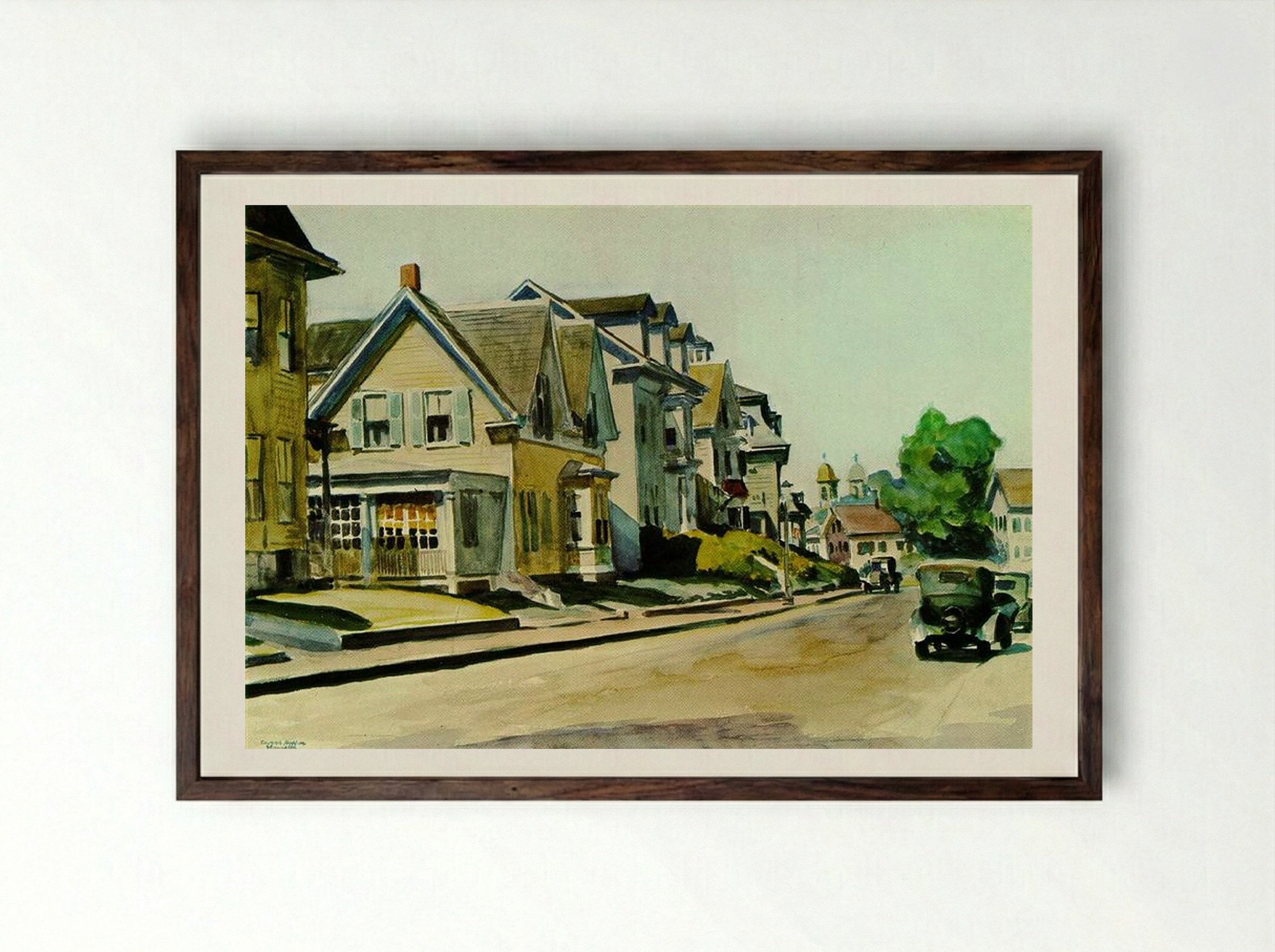 Sun on Prospect Street (Gloucester, Massachusetts) - Edward Hopper - Framed Print Dark Wood