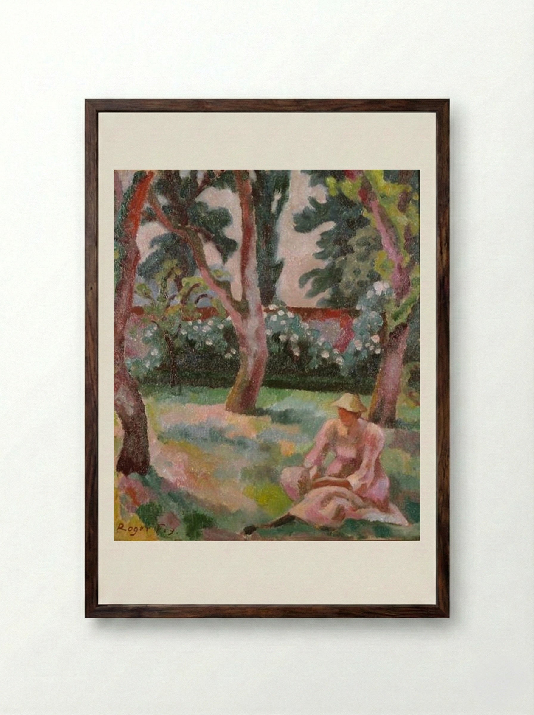 Orchard, Woman Seated in a Garden - Roger Fry - Framed Print Dark Wood