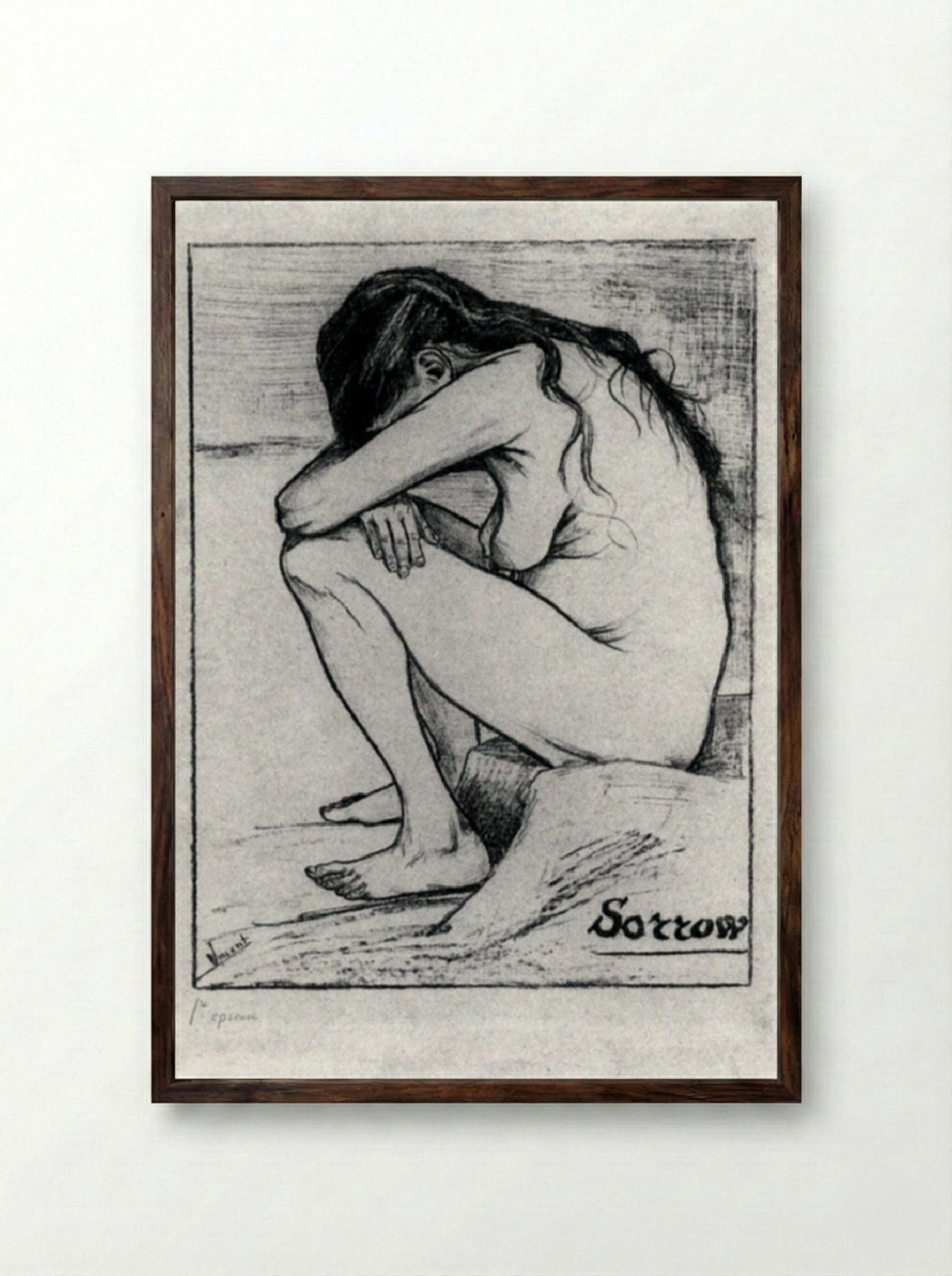 Sorrow - Vincent van Gogh - Framed Print Dark Wood
