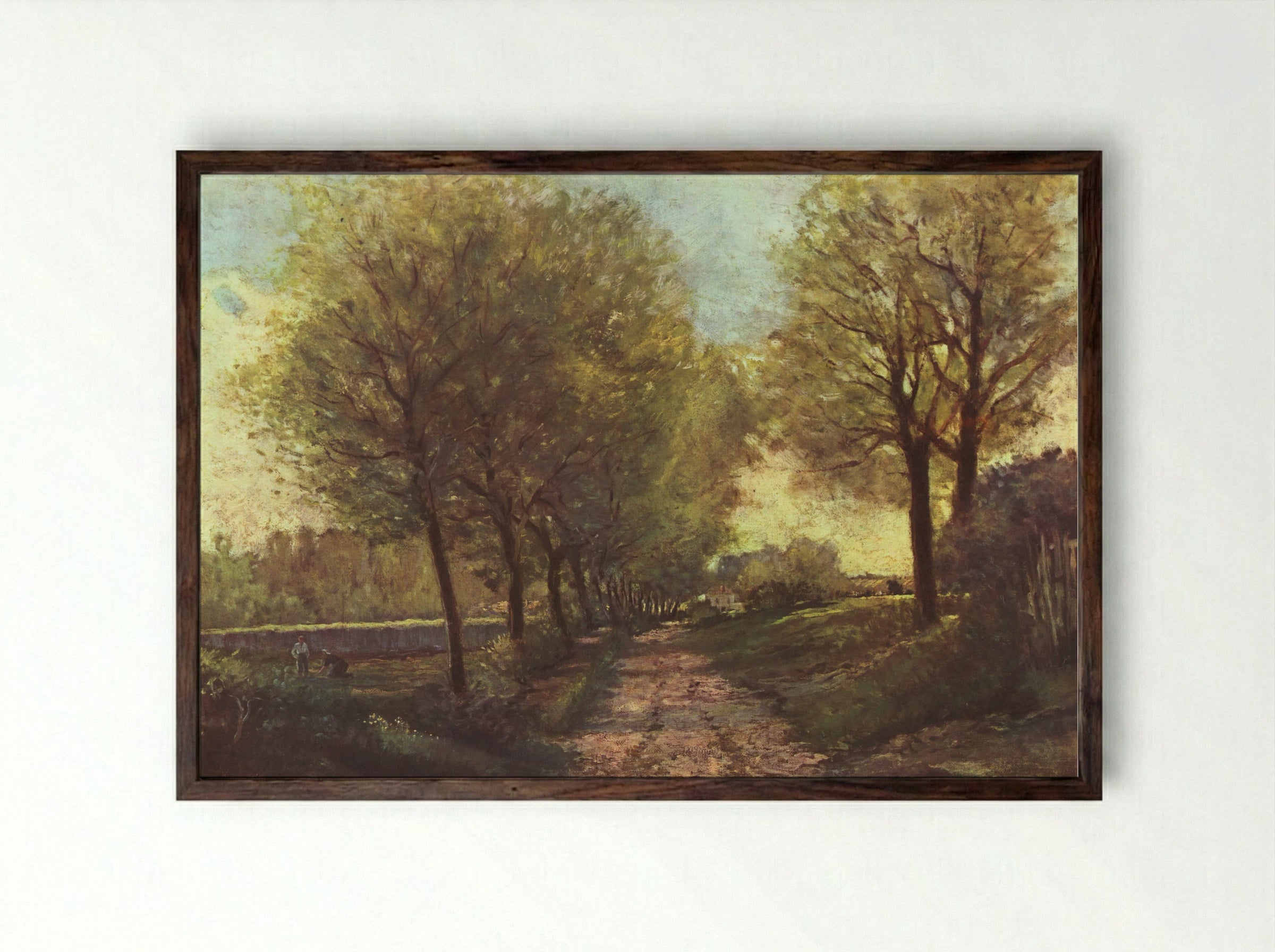 Avenue of Trees in a Small Town - Alfred Sisley - Framed Print Dark Wood