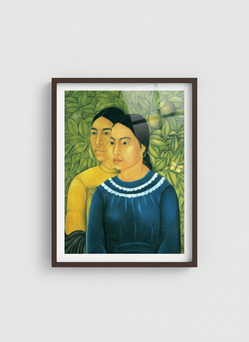 Two Women - Frida Kahlo - Framed Print Dark Wood