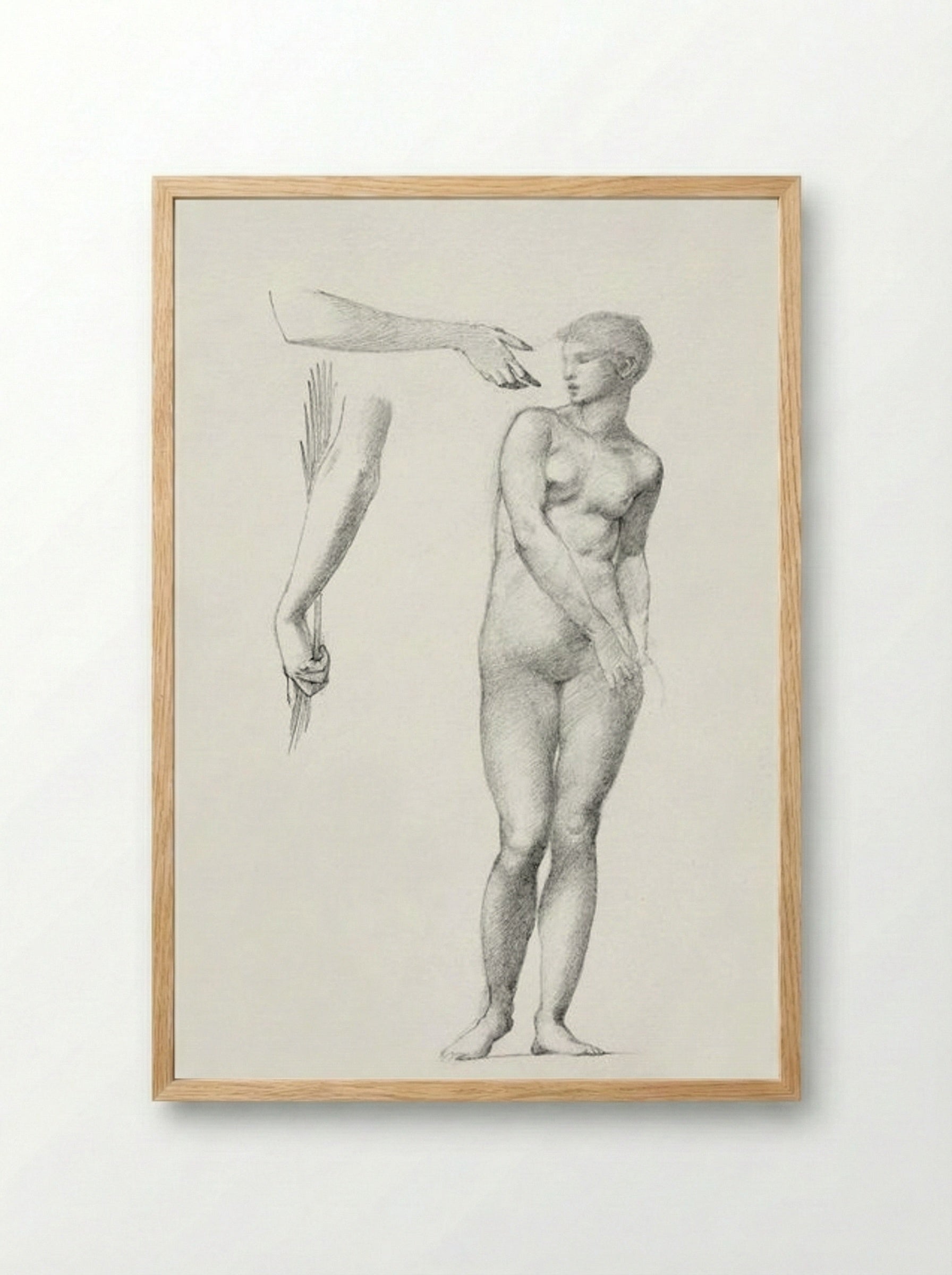 Standing Female Nude and Sketches of Arms - Edward Burne-Jones - Framed Print Wood