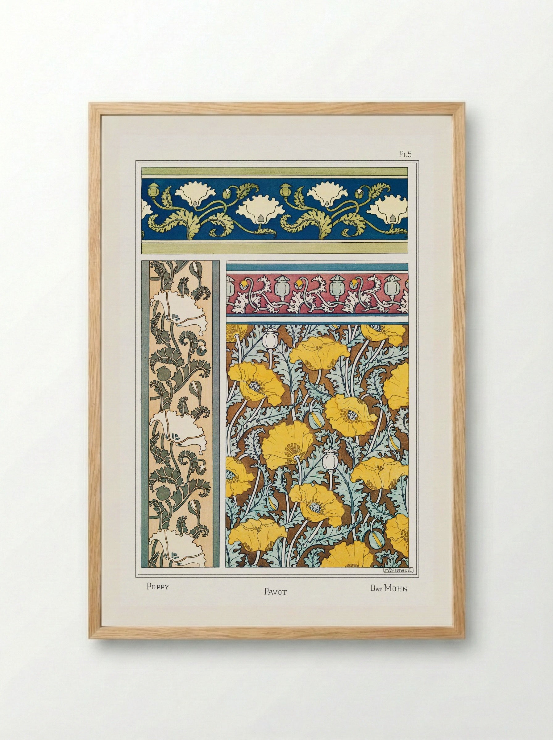 Pavot (Poppy) from La Plante et ses Applications ornementales - Maurice Pillard Verneuil - Framed Print Wood