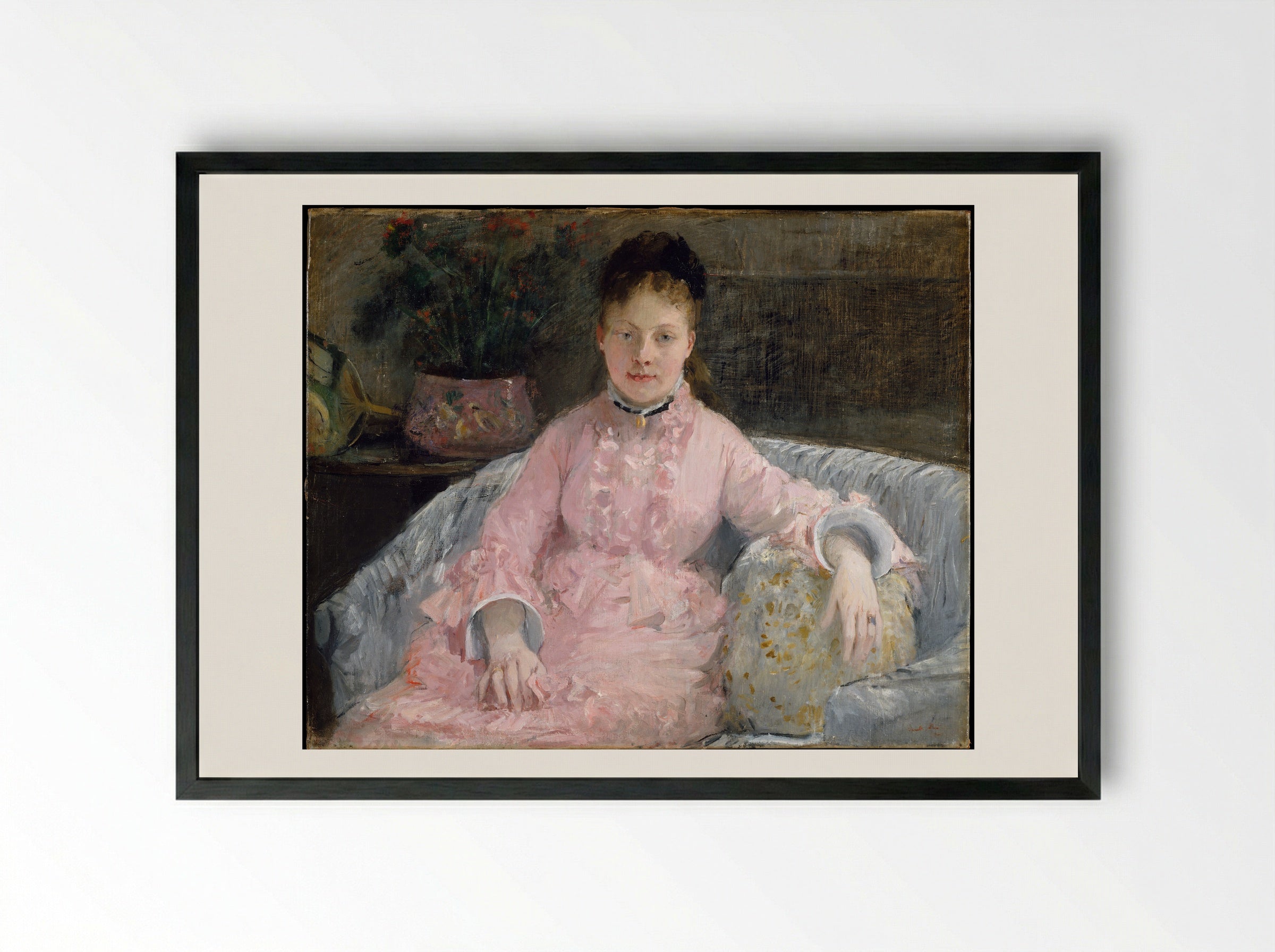 The Pink Dress (Albertie-Marguerite Carré) - Berthe Morisot - Framed Print Black