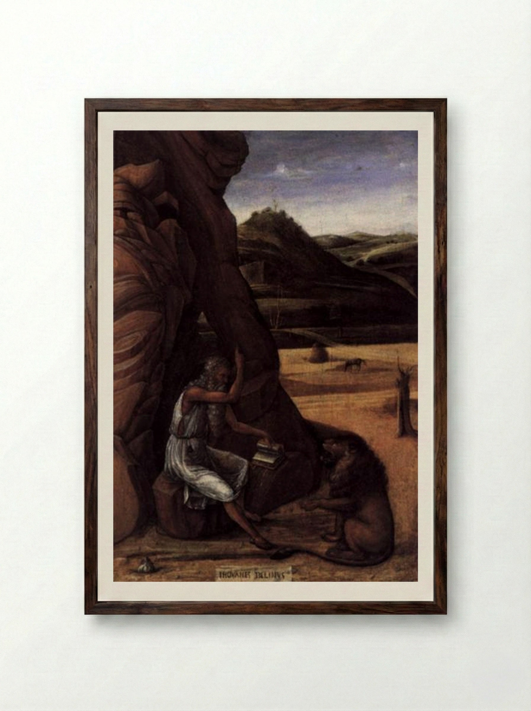 St. Jerome in the Wilderness - Giovanni Bellini - Framed Print Dark Wood