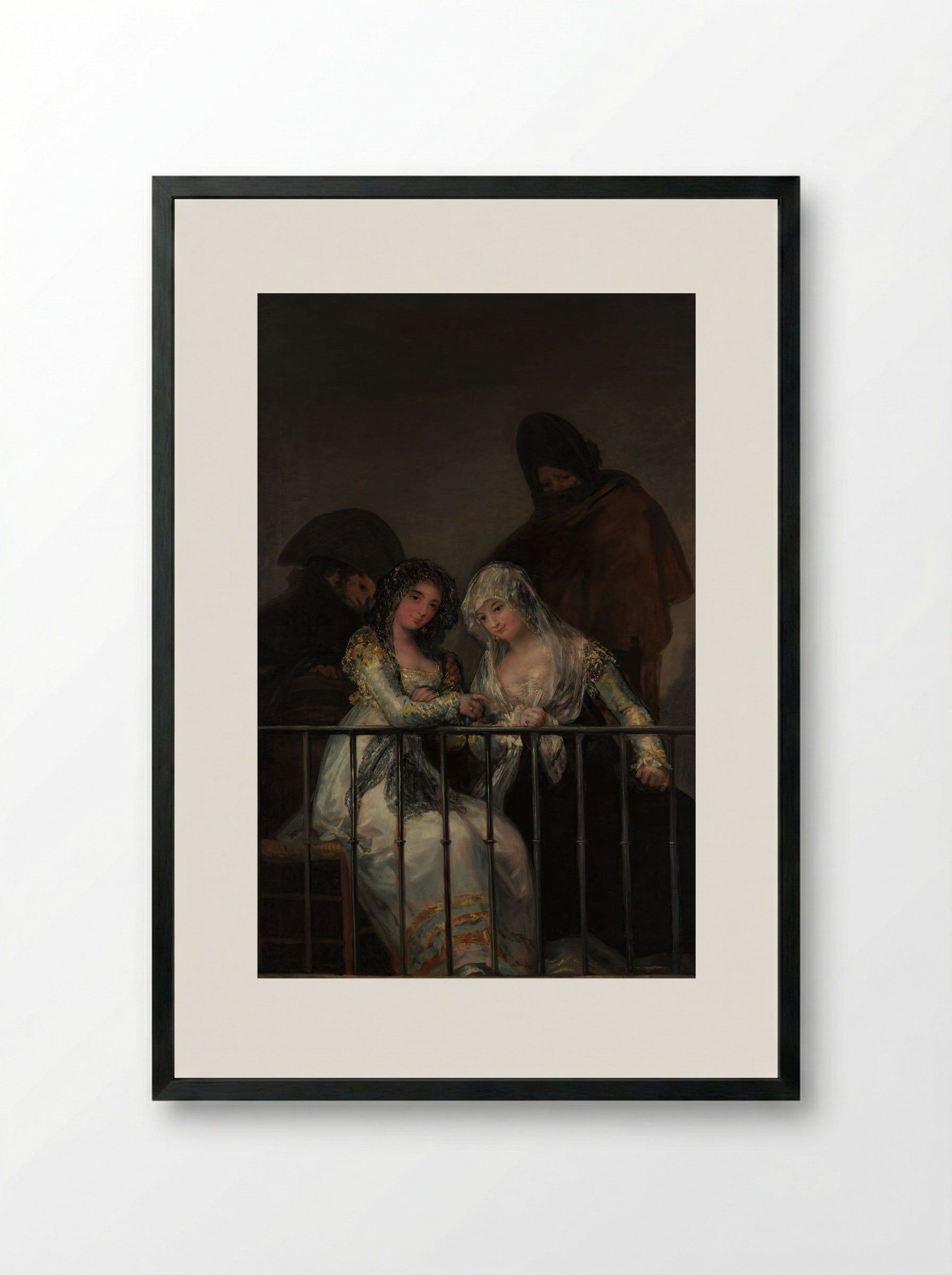 Majas on a Balcony - Francisco de Goya - Framed Print Black