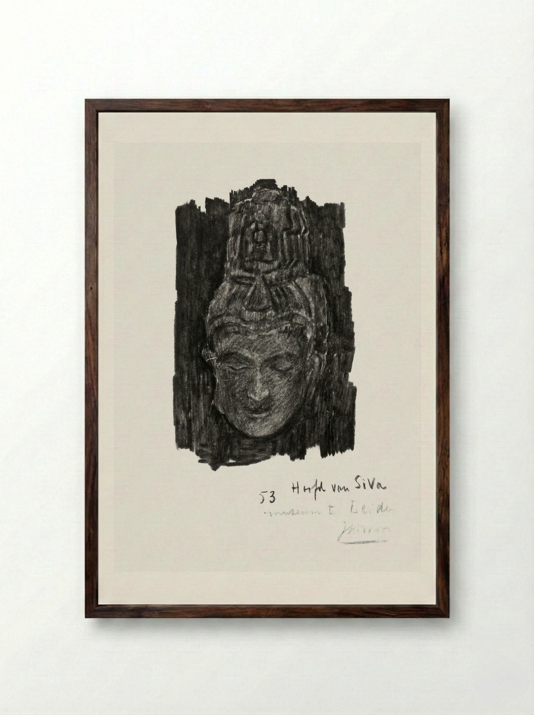 Study of Head of Shiva in the Museum of Ethnology in Leiden - Jan Toorop - Framed Print Dark Wood
