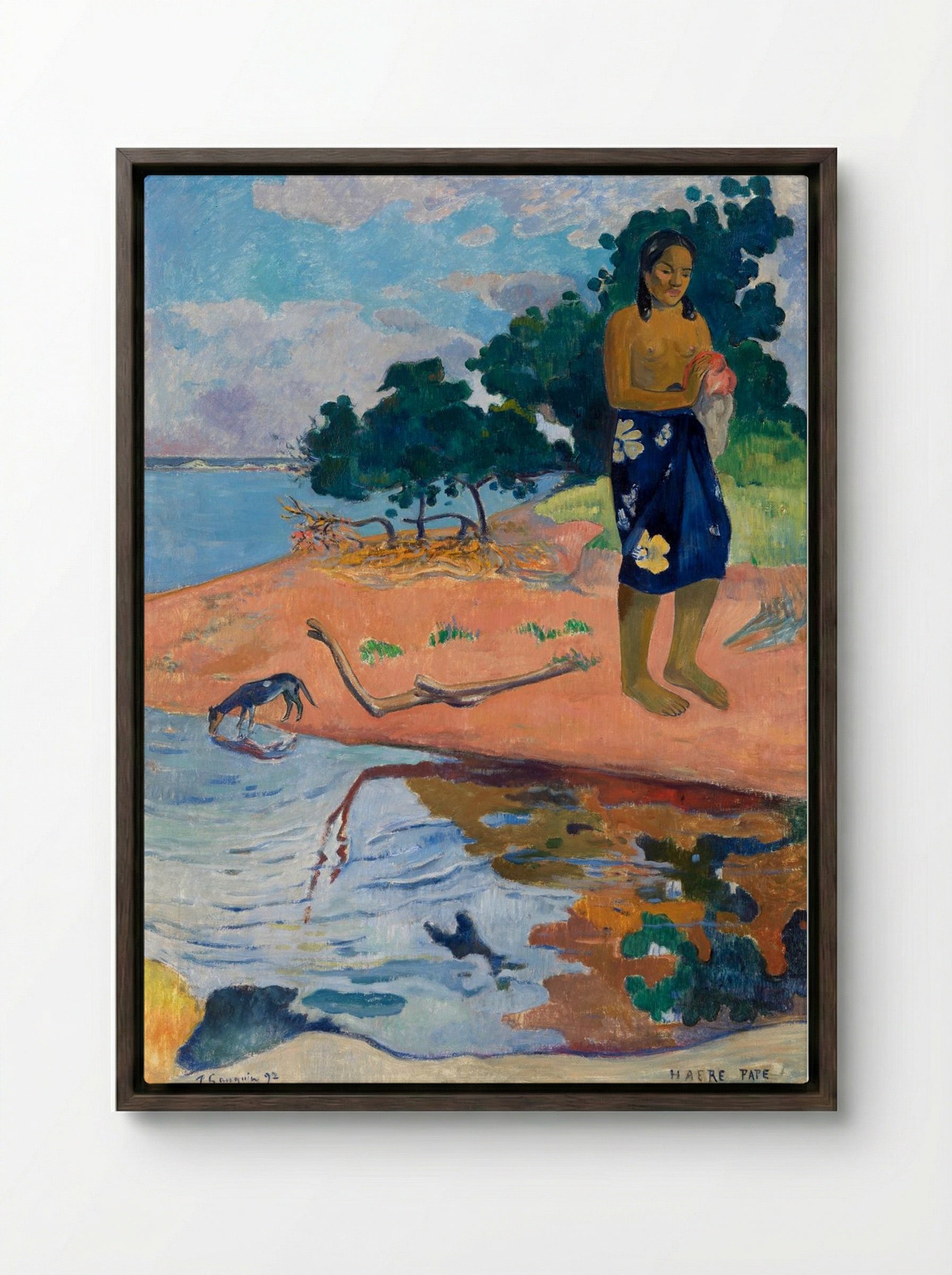 Haere Pape (Water is Sacred) - Paul Gauguin - Framed Canvas Dark Wood