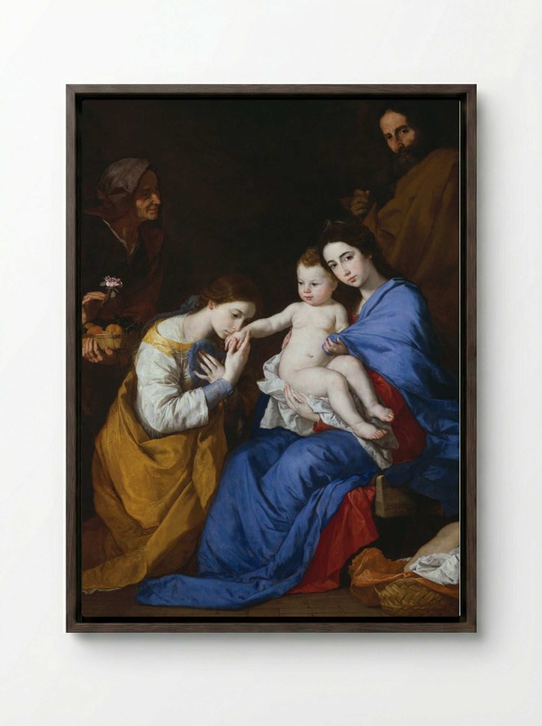The Holy Family with Saints Anne and Catherine of Alexandria - Jusepe de Ribera - Framed Canvas Dark Wood