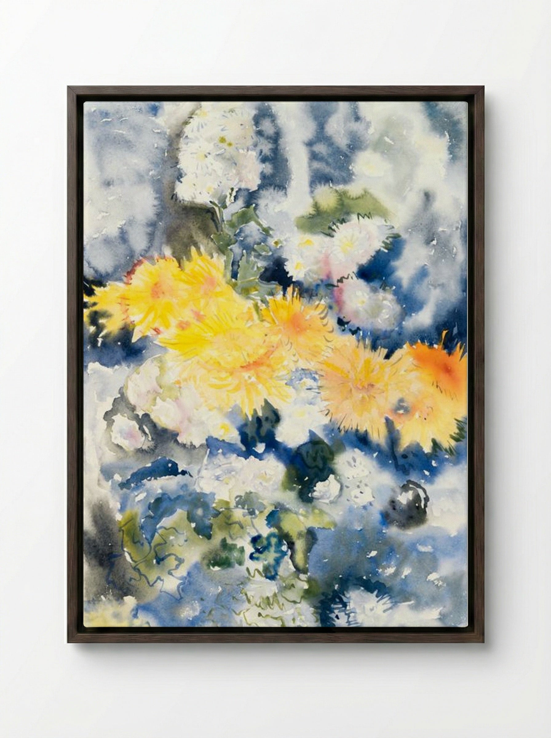 Yellow and Blue - Charles Demuth - Framed Canvas Dark Wood