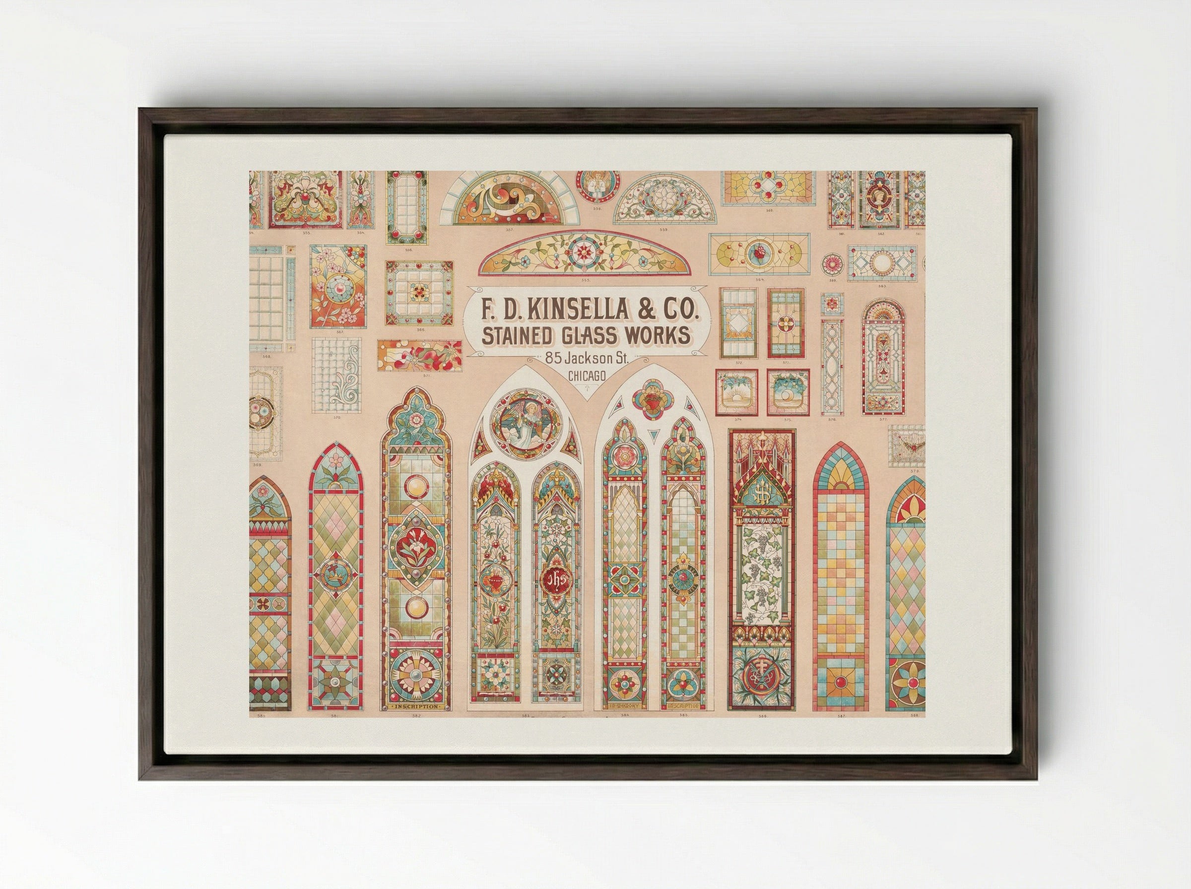 Stained Glass Works Designs - F. D. Kinsella & Co. - Framed Canvas Dark Wood
