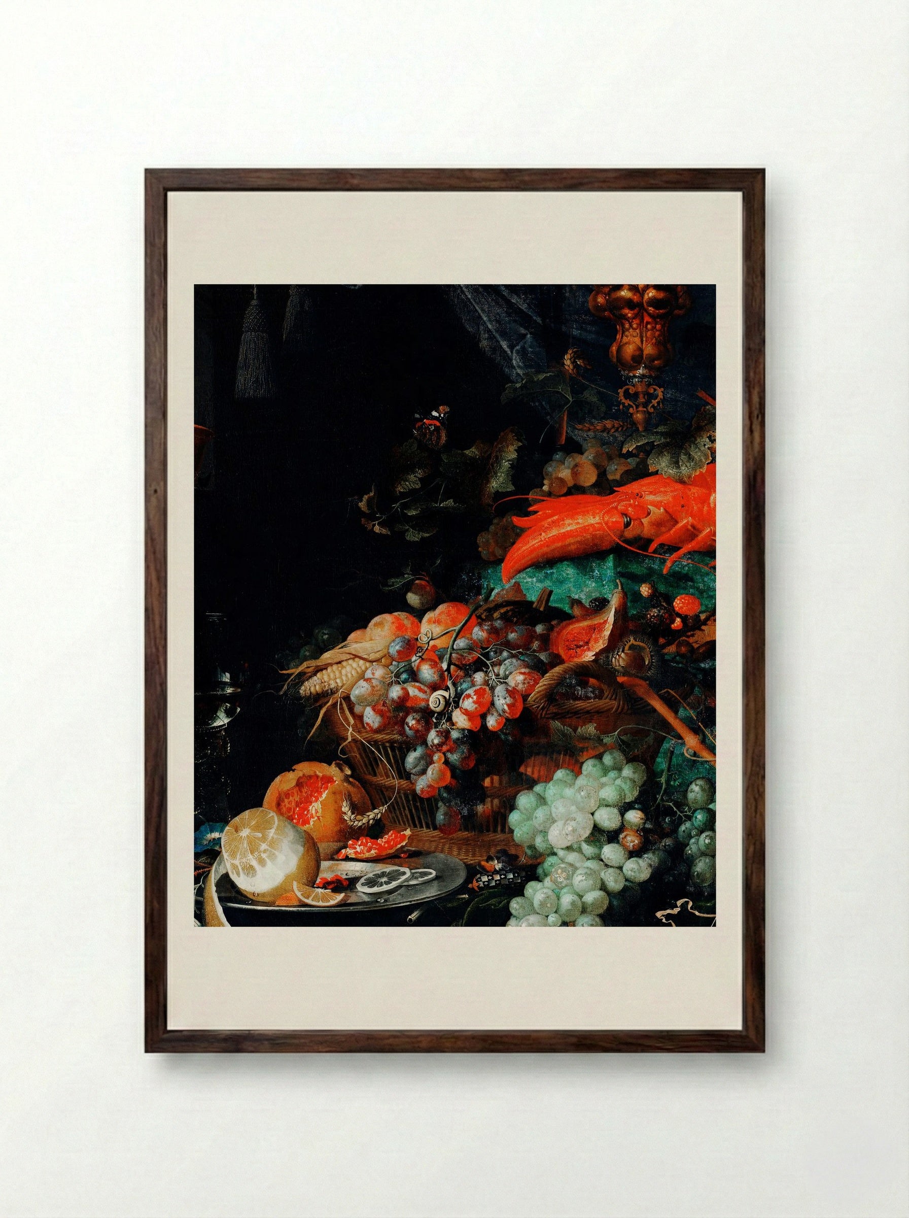 Fruits and Lobster - Abraham Mignon - Framed Print Dark Wood