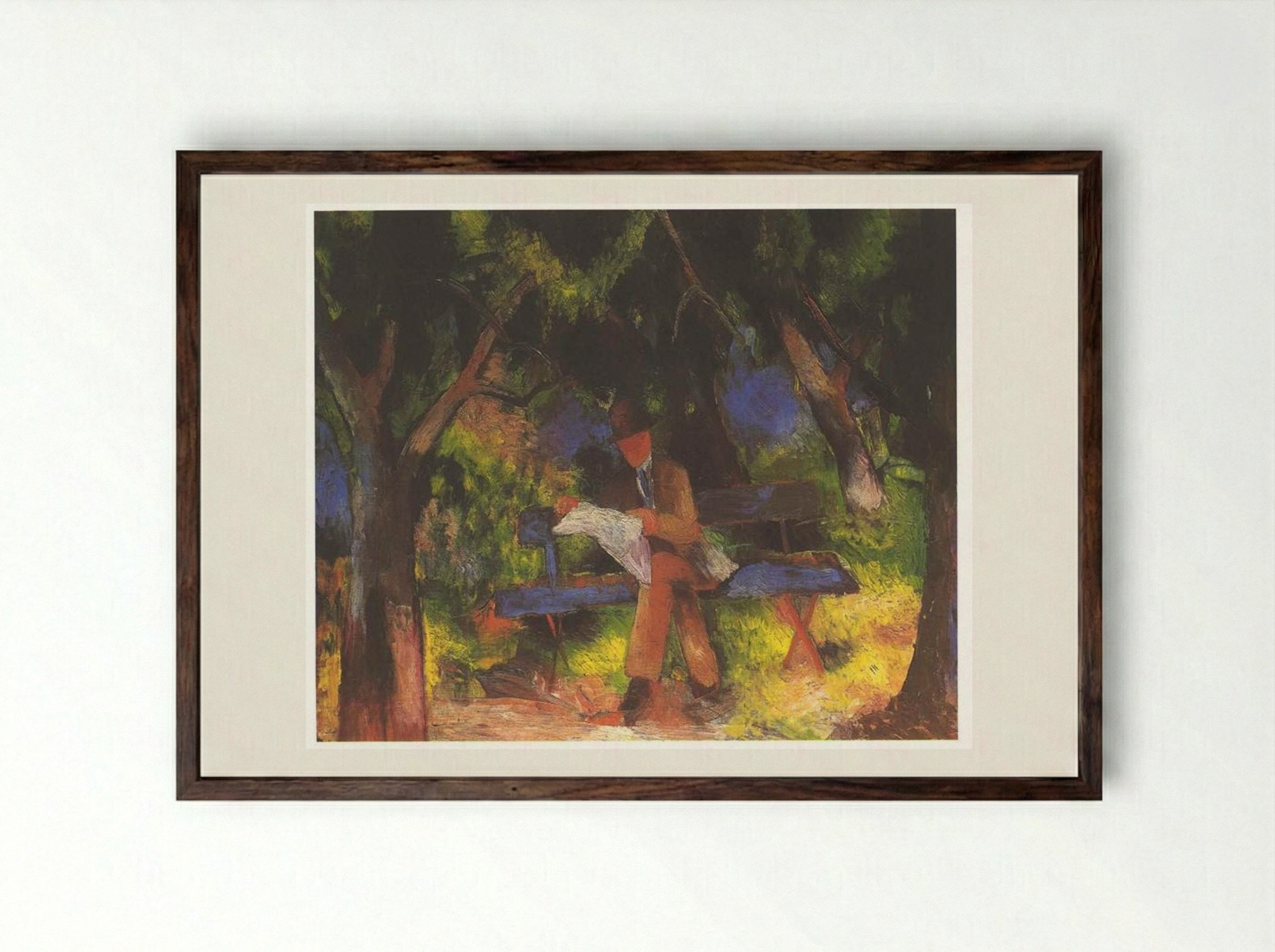 Reading Man in Park - August Macke - Framed Print Dark Wood